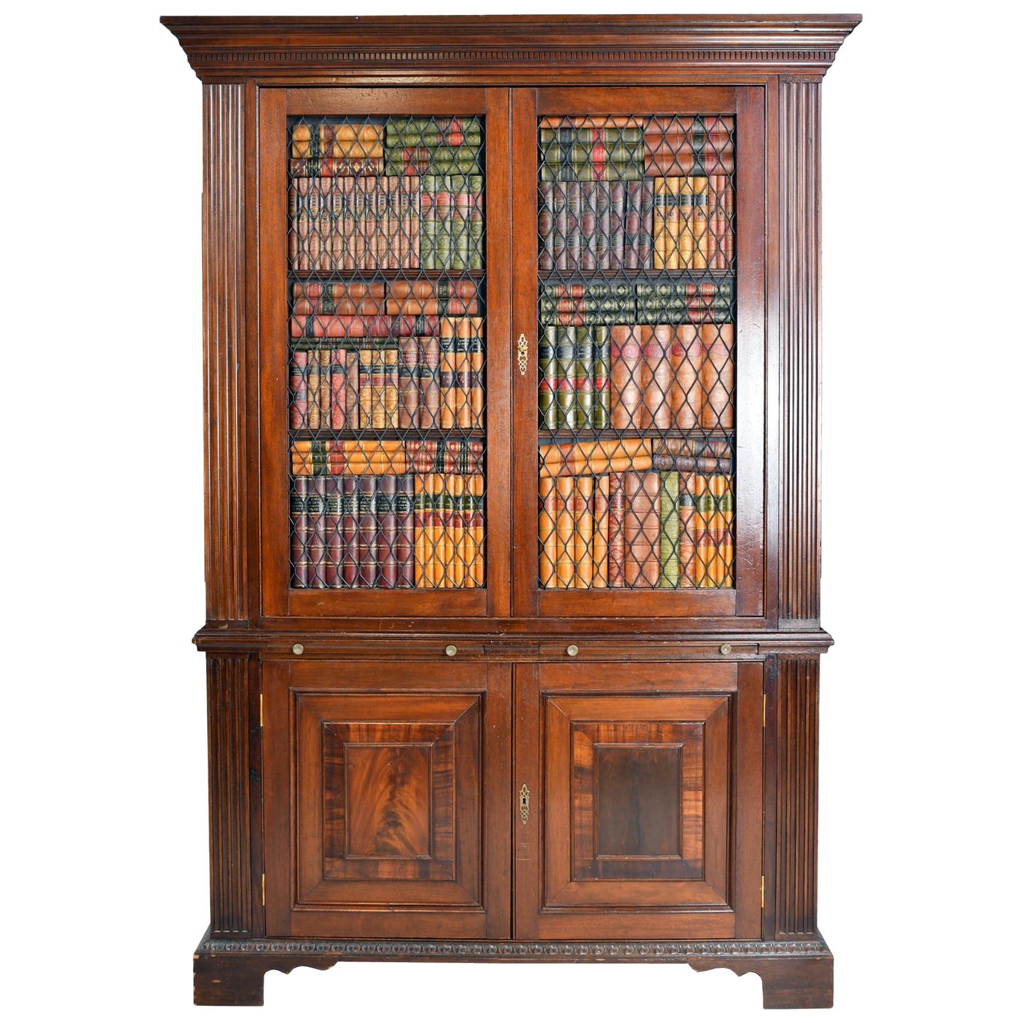 Decorative Faux Bookcase Cabinet in 2 Parts, Assembled from Antique Elements For Sale