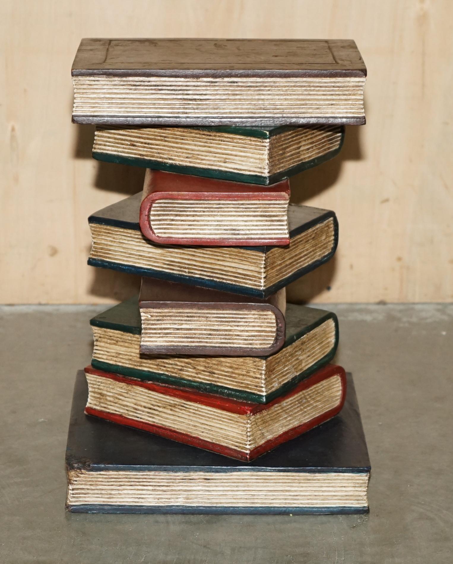 DECORATIVE FAUX STACK OF BOOKS SiDE TABLE WHICH HAS BEEN HAND PAINTED For Sale 6