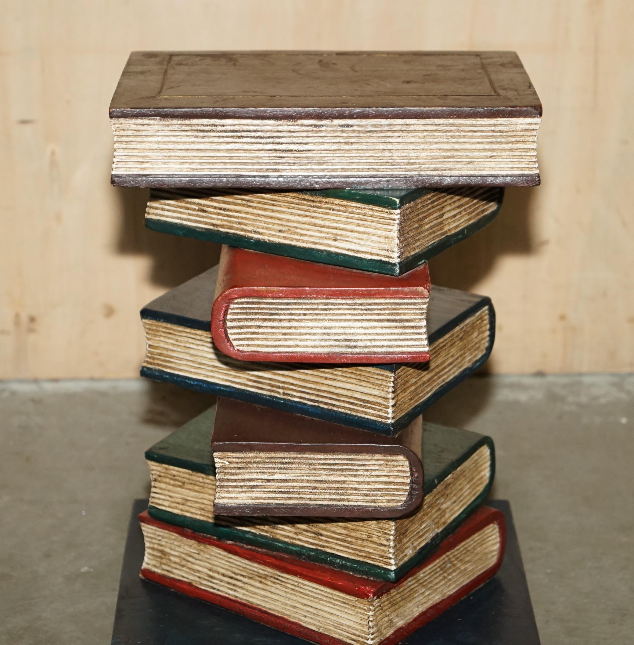 DECORATIVE FAUX STACK OF BOOKS SiDE TABLE WHICH HAS BEEN HAND PAINTED For Sale 7