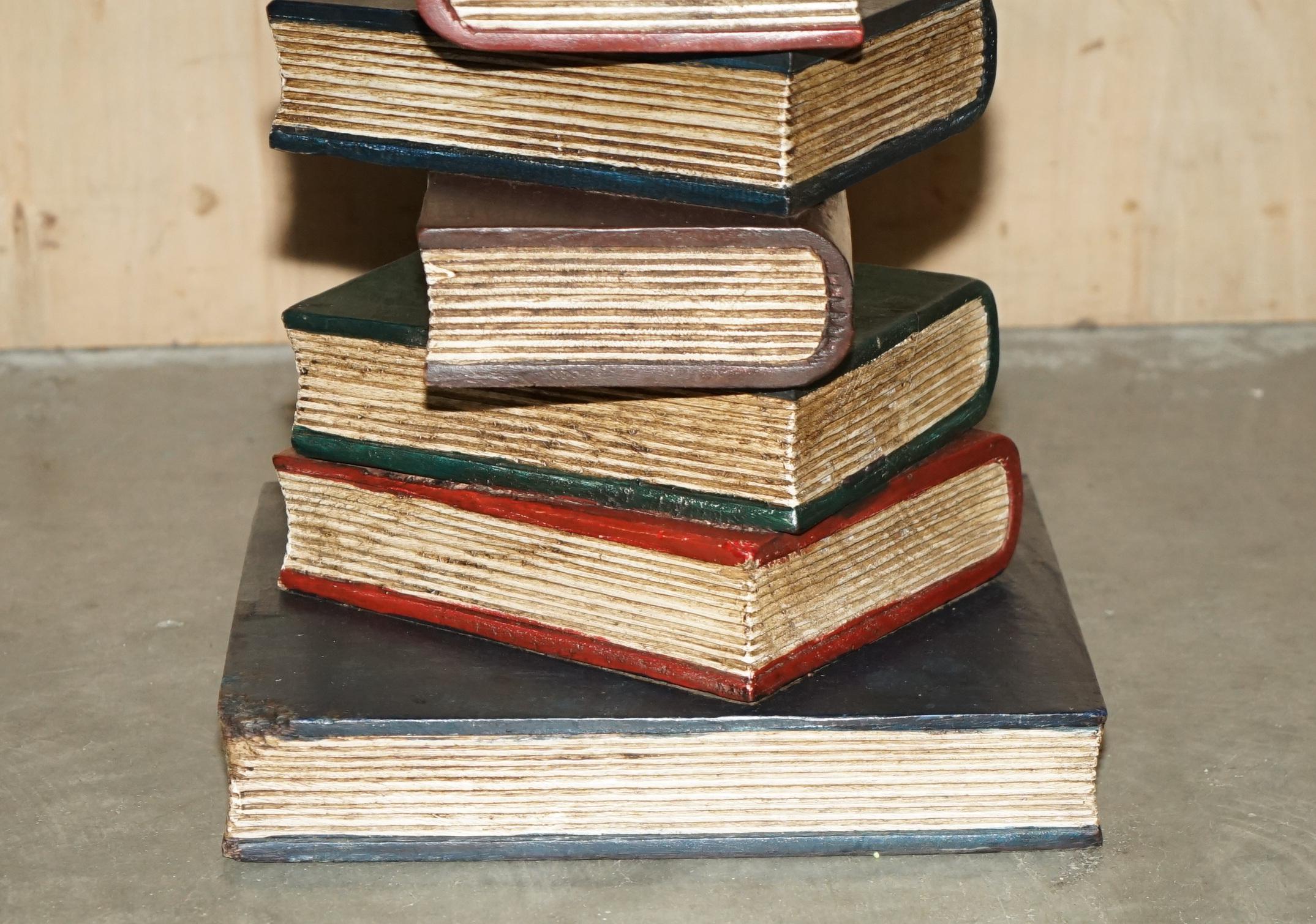 DECORATIVE FAUX STACK OF BOOKS SiDE TABLE WHICH HAS BEEN HAND PAINTED For Sale 8