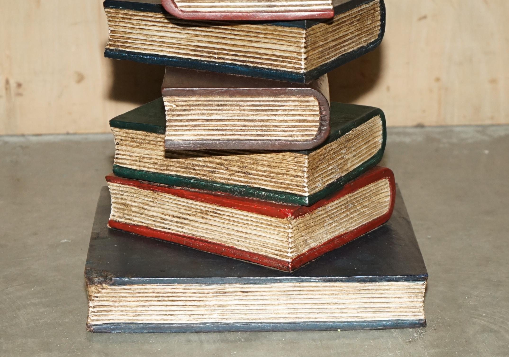 DECORATIVE FAUX STACK OF BOOKS SiDE TABLE WHICH HAS BEEN HAND PAINTED For Sale 7