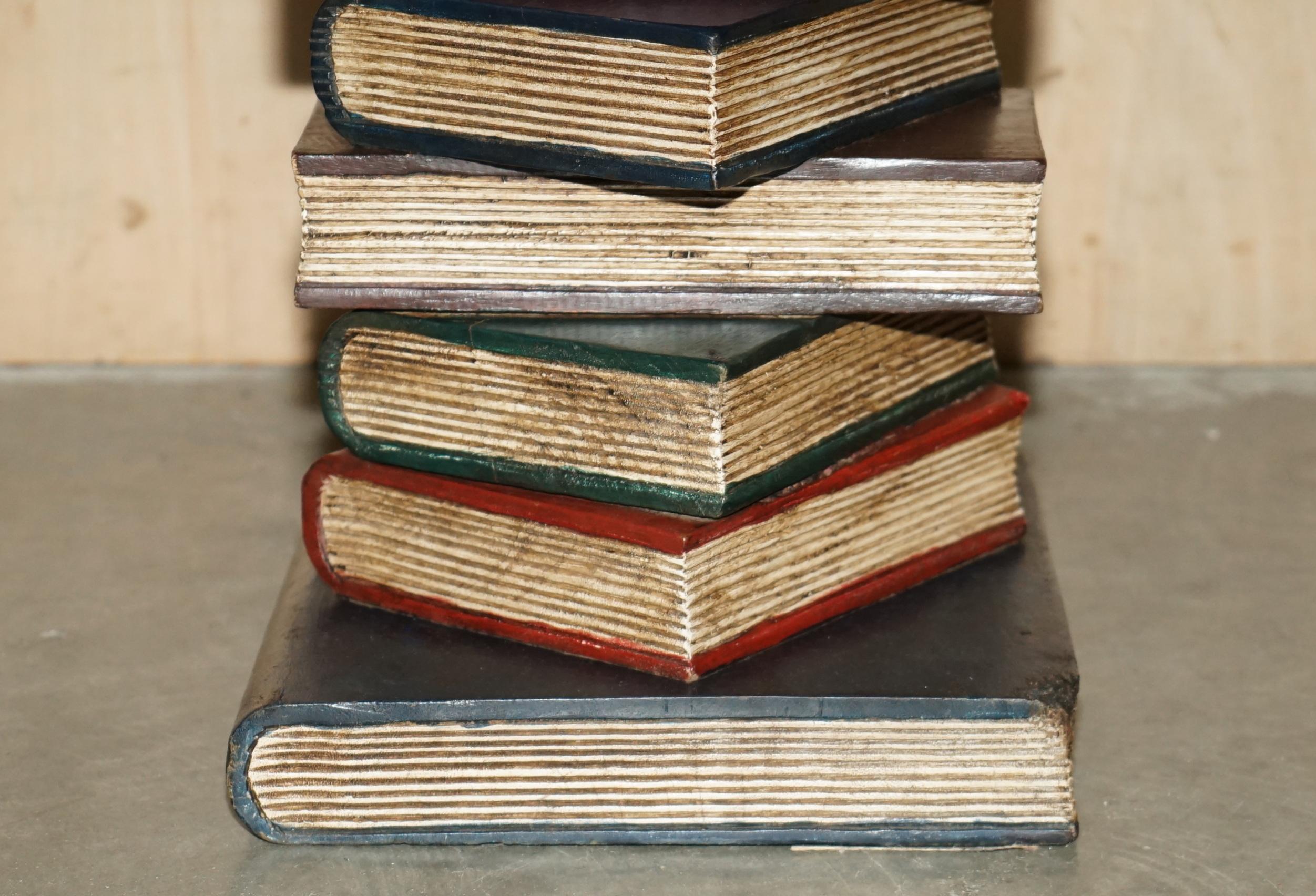 DECORATIVE FAUX STACK OF BOOKS SiDE TABLE WHICH HAS BEEN HAND PAINTED For Sale 11