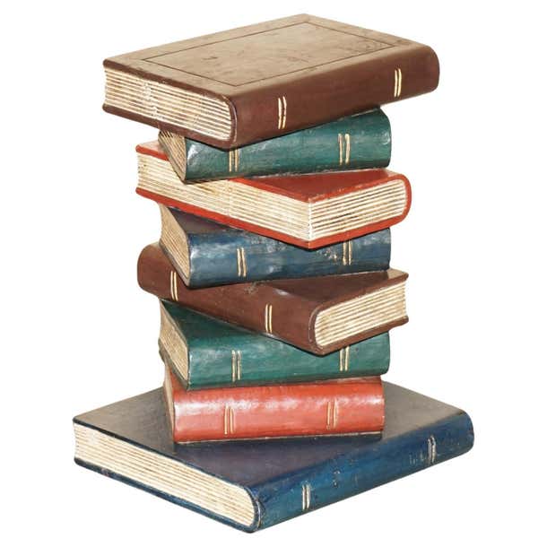 DECORATIVE FAUX STACK OF BOOKS SiDE TABLE WHICH HAS BEEN HAND PAINTED ...