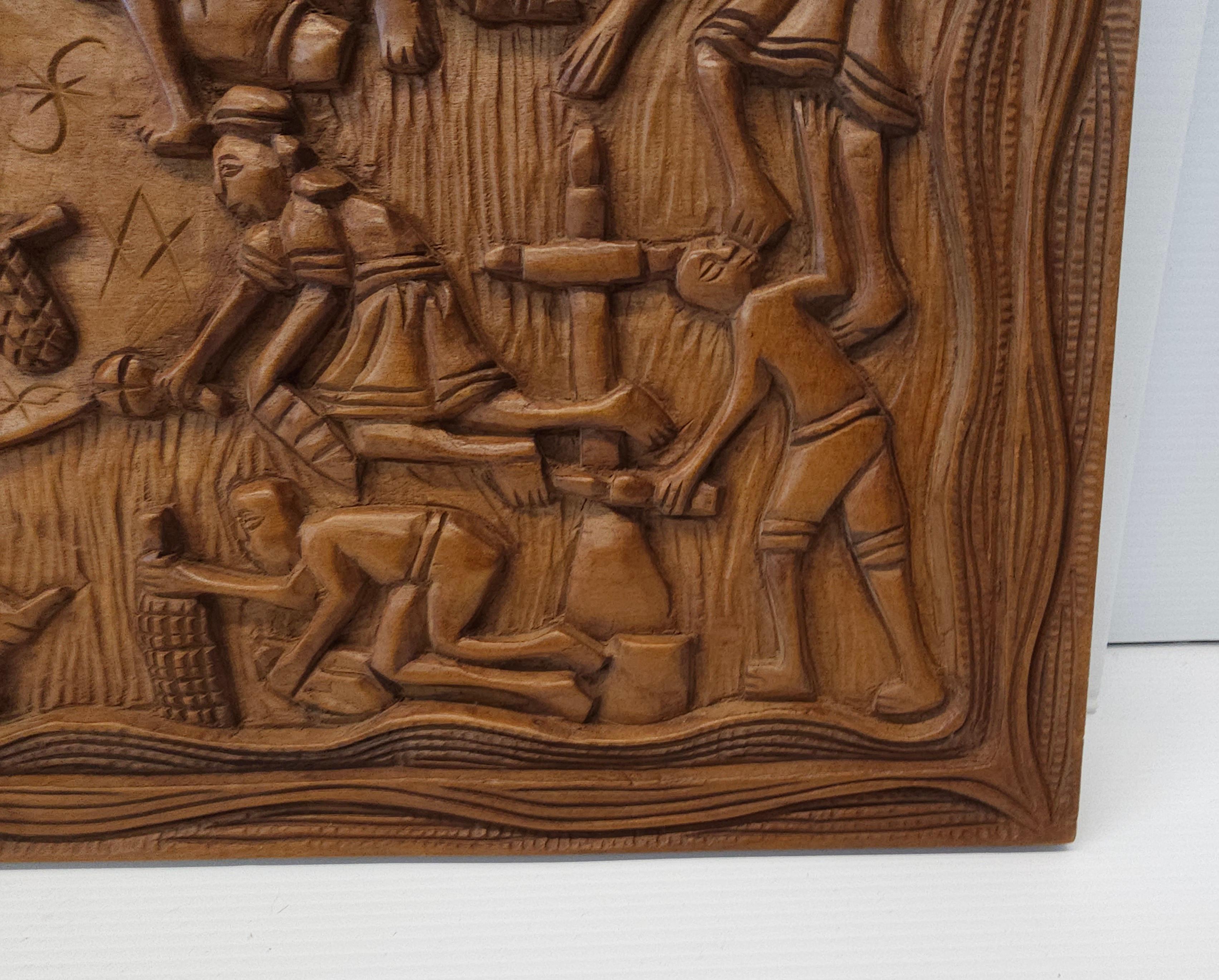 Primitive Decorative Fine Carved Wood Wall Panel For Sale