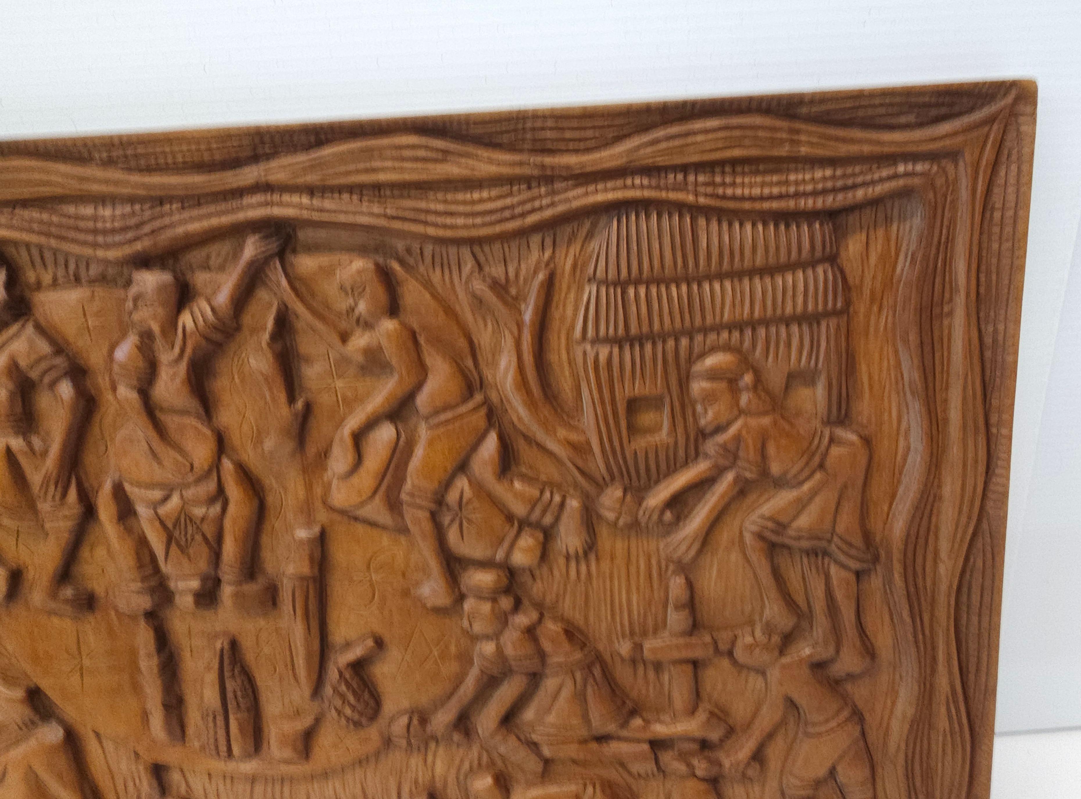 Hand-Carved Decorative Fine Carved Wood Wall Panel For Sale