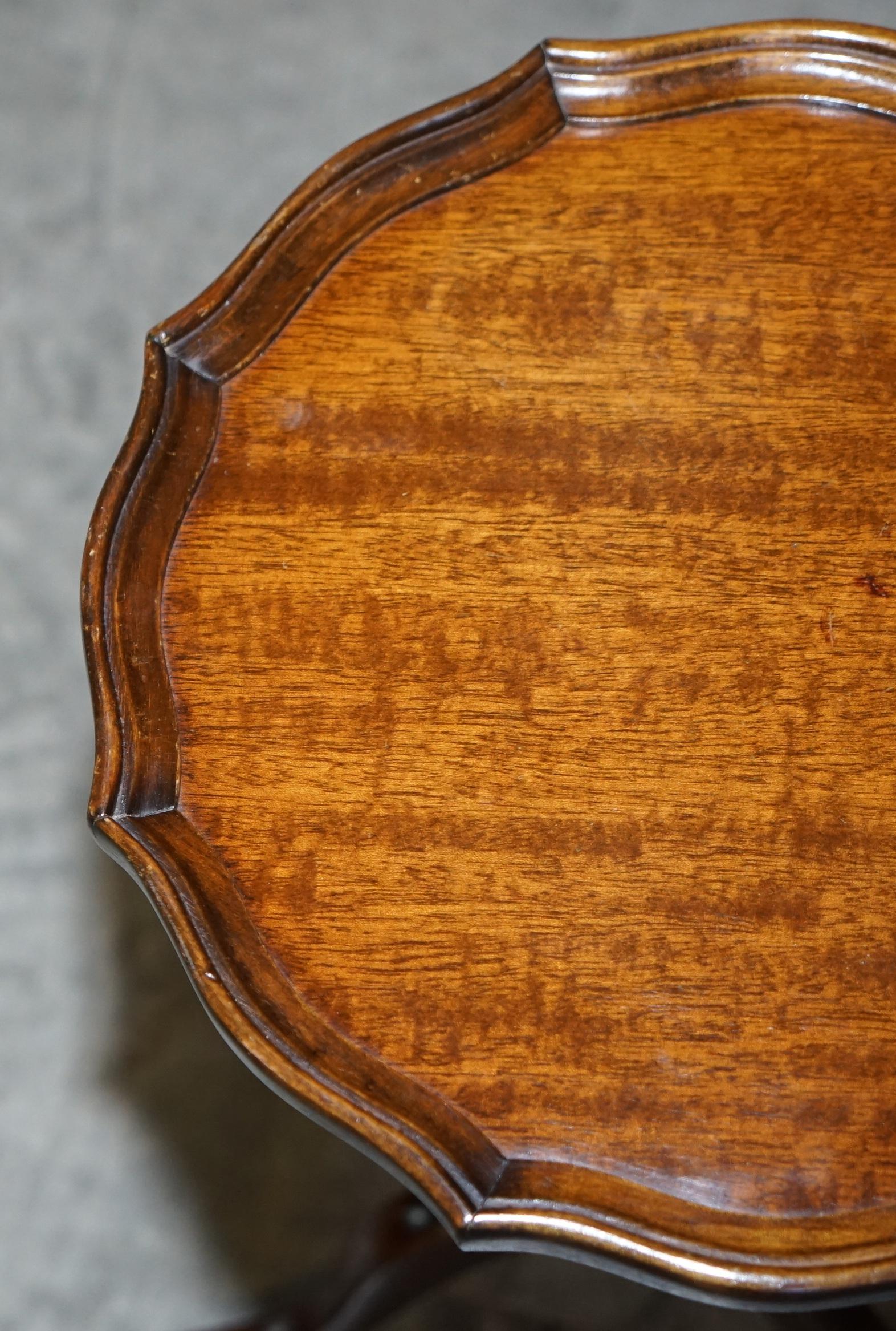 Decorative Flamed Hardwood Pie Crust Edge Tripod Lamp Side End Wine Drinks Table For Sale 2