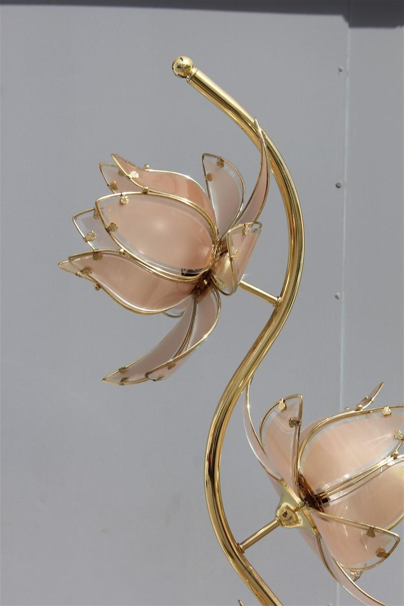 Decorative Floor Lamp Lotus Flower Italian Design Gold Metal Crystal, 1970s For Sale 2