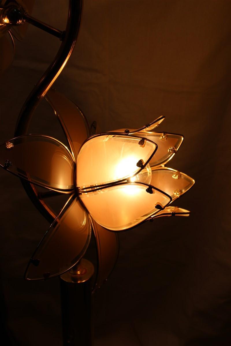 Late 20th Century Decorative Floor Lamp Lotus Flower Italian Design Gold Metal Crystal, 1970s