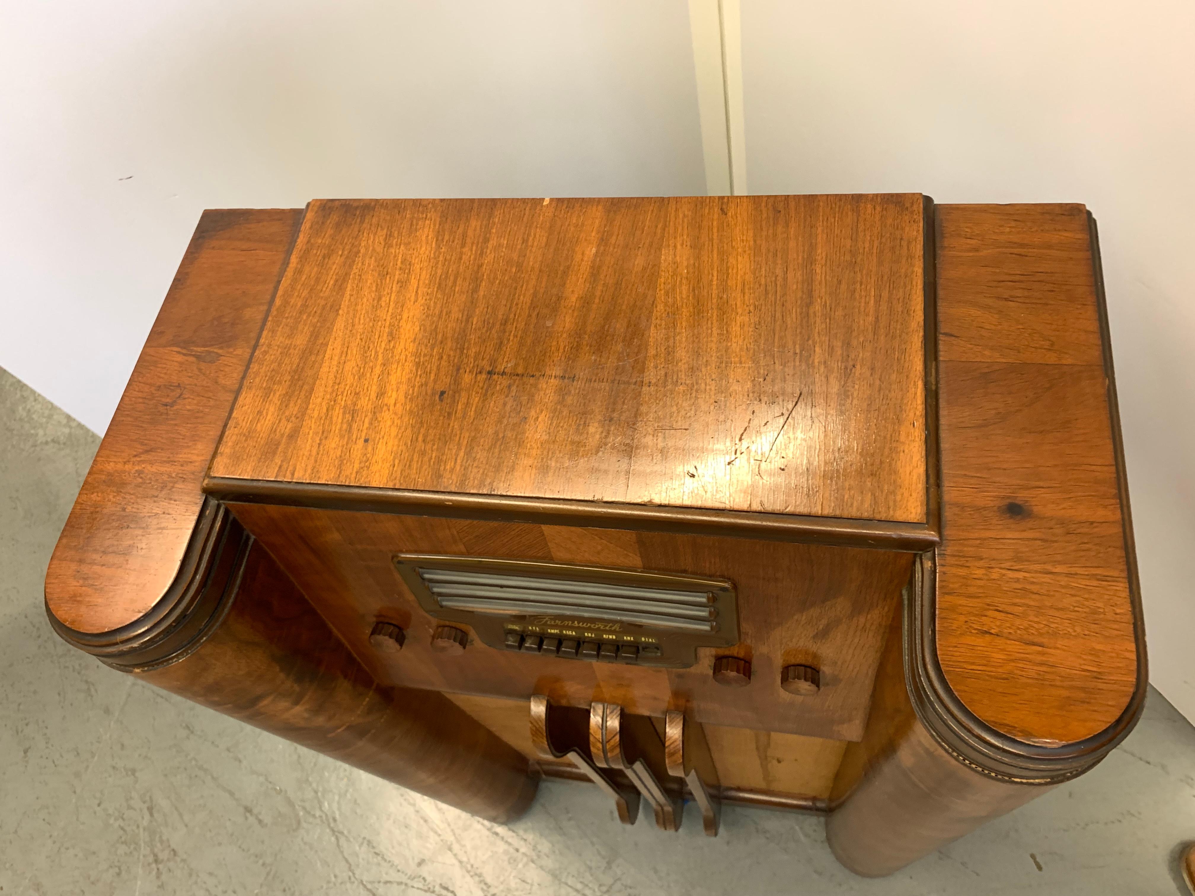 Veneer Vintage Floor Radio by Farnsworth Television and Radio Corp