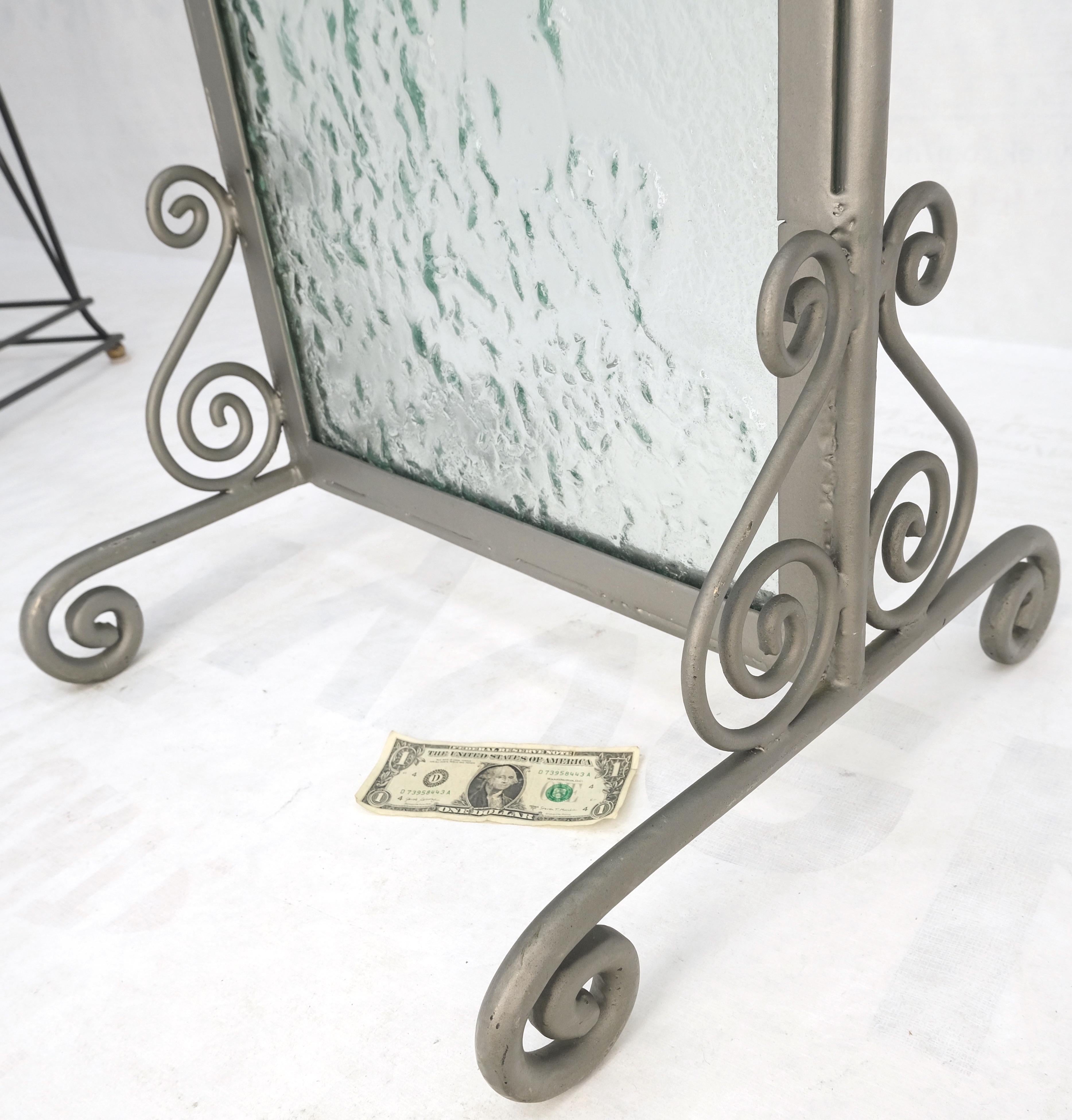 Metal Decorative Floral Scene Theme Molded Glass Panel w/ Wrought Iron Stand Base MINT For Sale