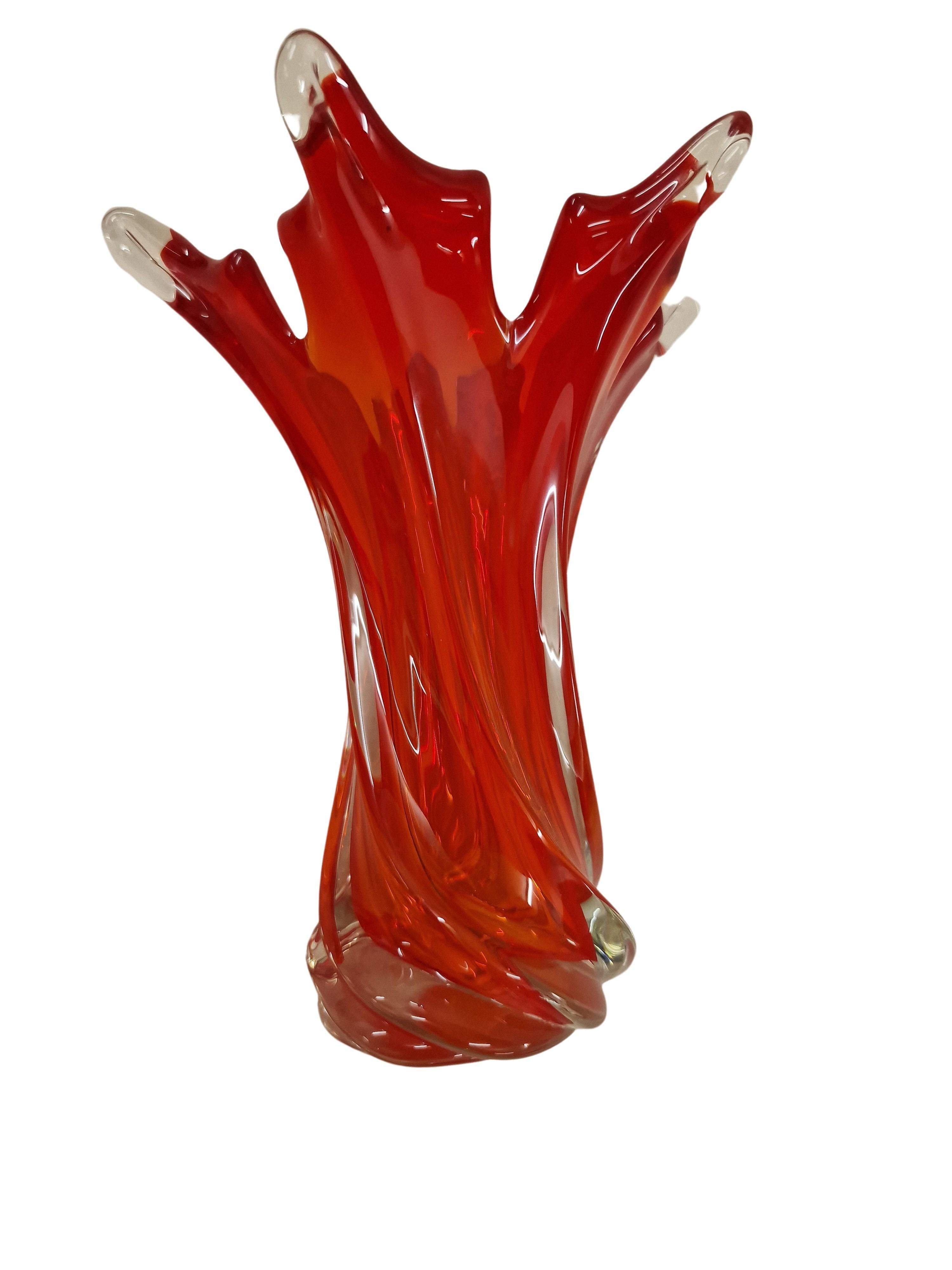 Italian Decorative flower vase, Murano art glass, blown glass, 1970s Murano Venice Italy For Sale