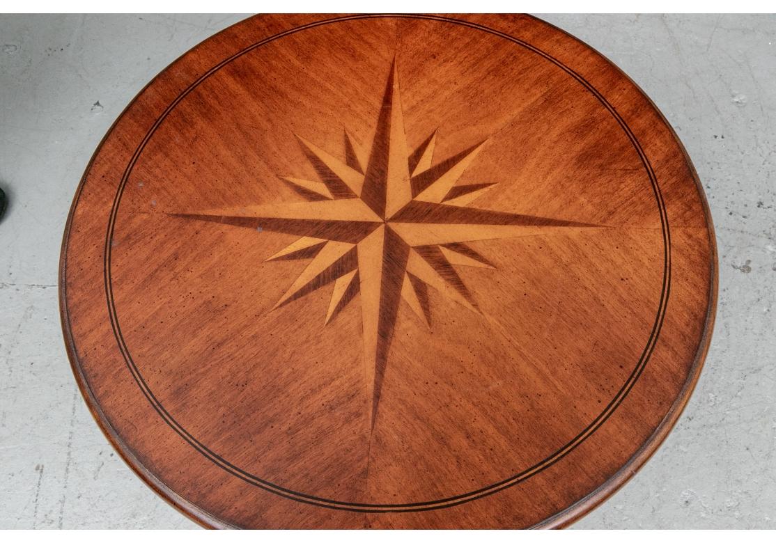 Decorative Fluted Pedestal Table with Inlaid Compass Motif Top In Good Condition For Sale In Bridgeport, CT