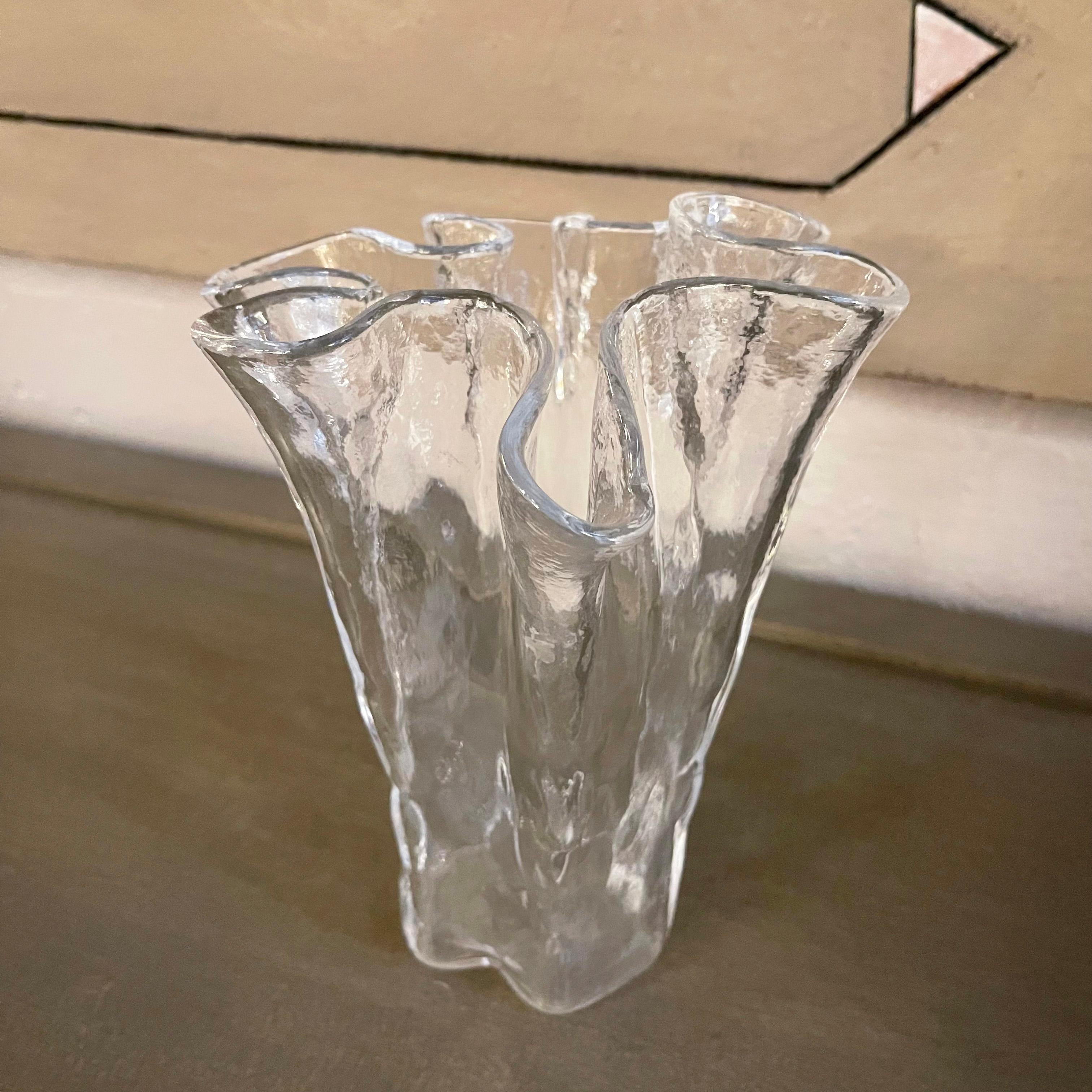 Decorative, clear, folded glass vase by Muurla, Finland.