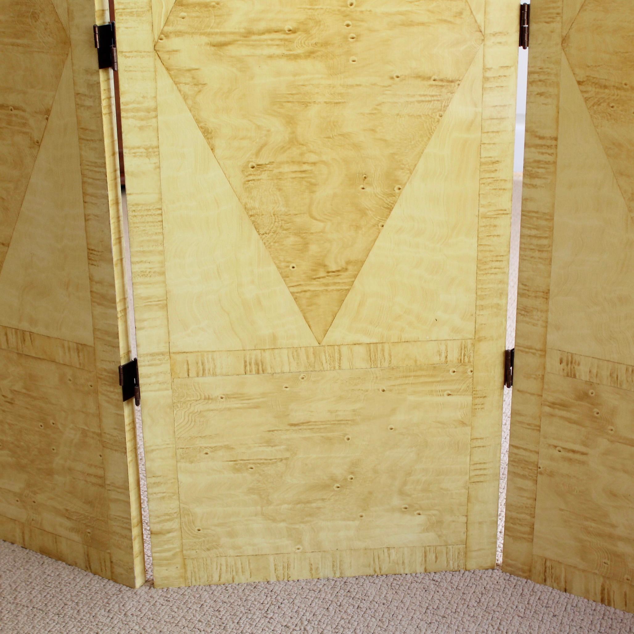 20th Century Decorative Folding Screen, Faux Bird’s Eye Maple Wood Grained For Sale