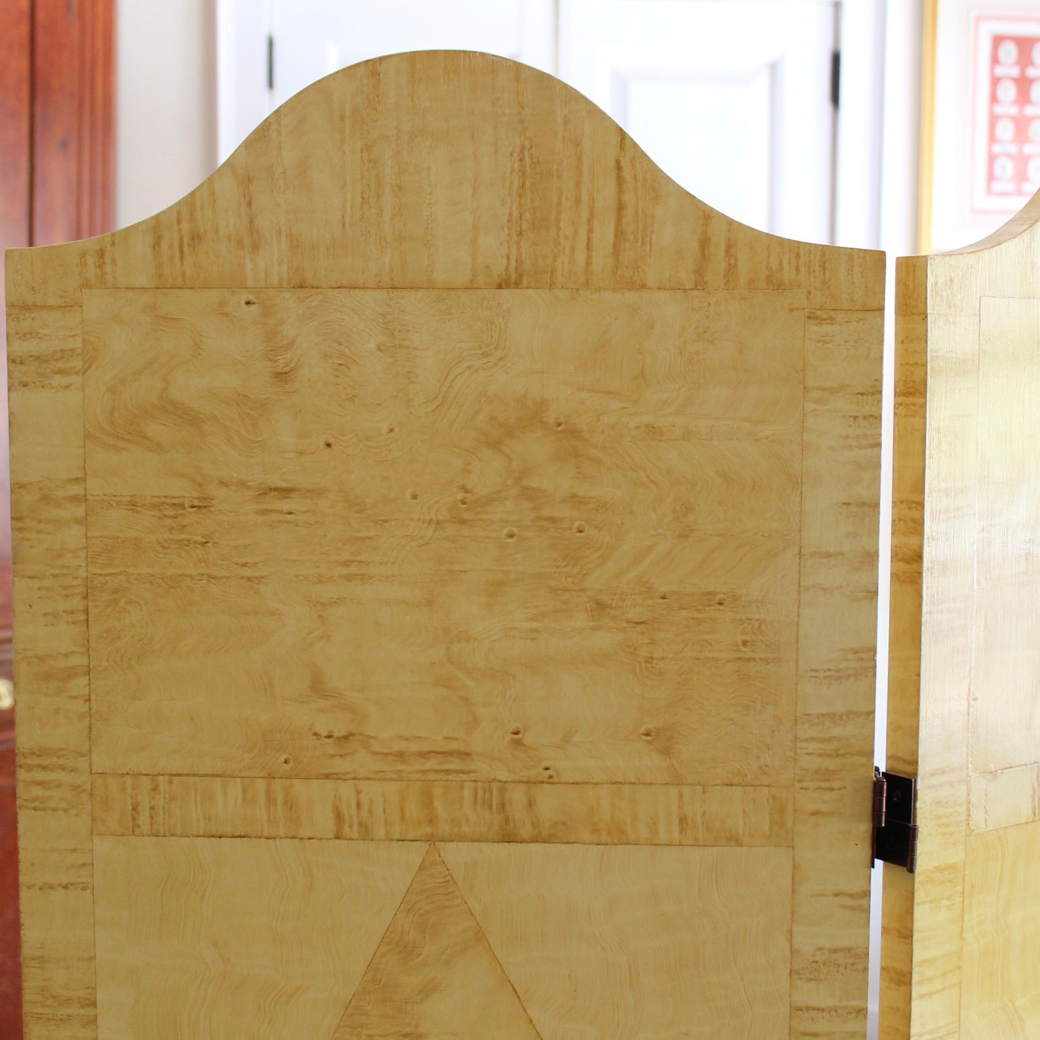 Decorative Folding Screen, Faux Bird’s Eye Maple Wood Grained For Sale 1