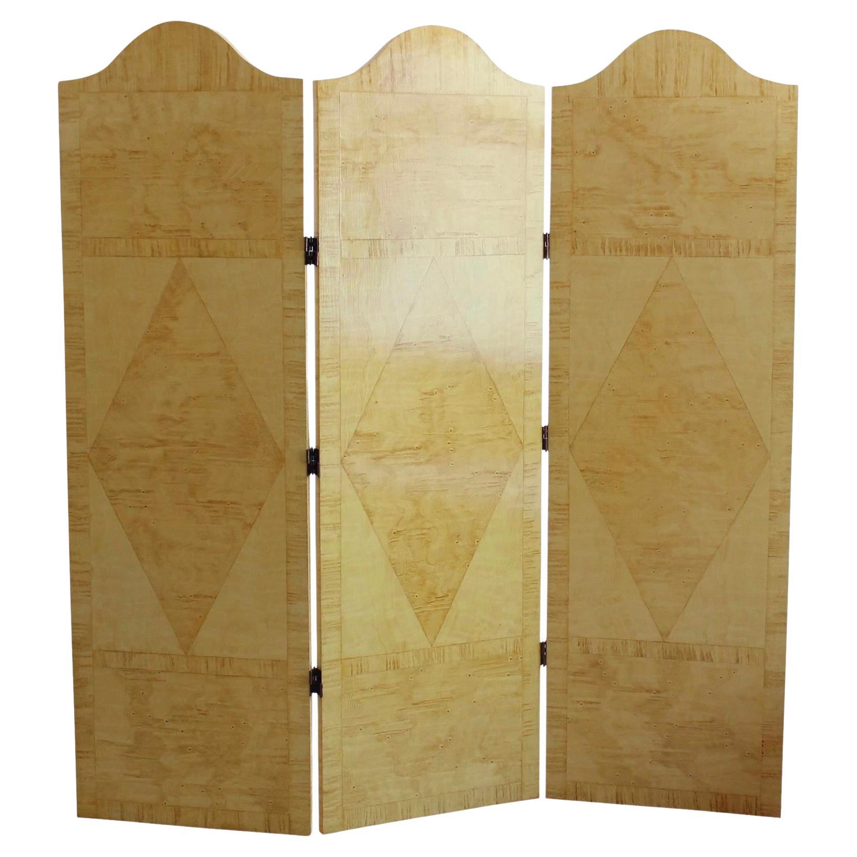 Decorative Folding Screen, Faux Bird’s Eye Maple Wood Grained For Sale
