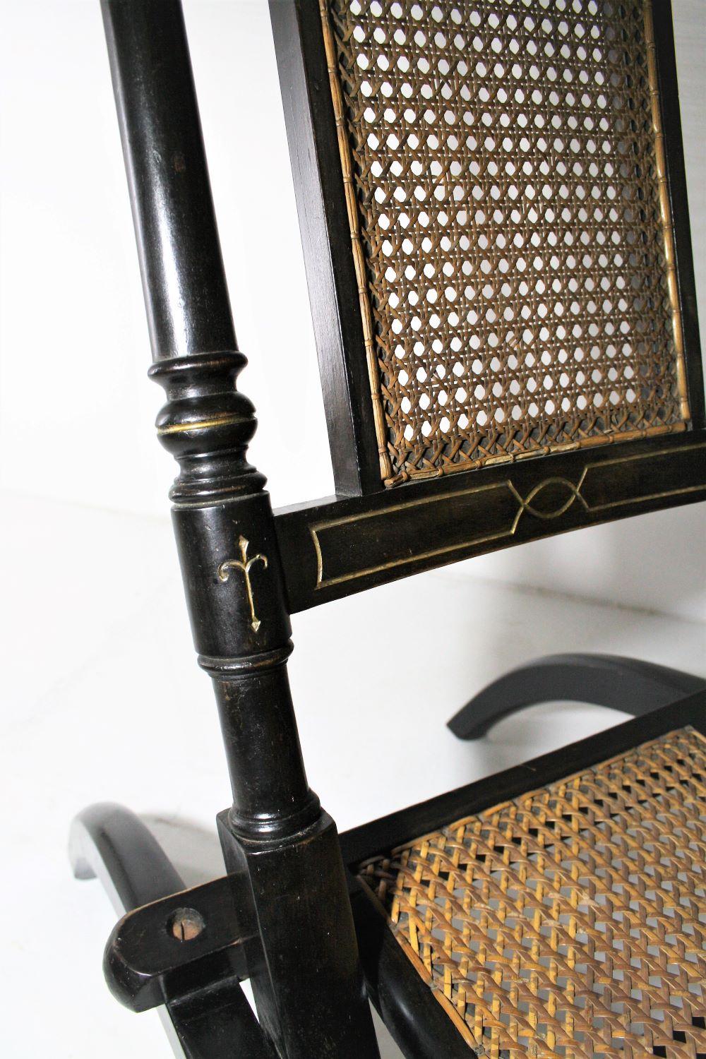 Decorative Folding Victorian Chair with Cane Seat Ebonised with Gilt detailing 4