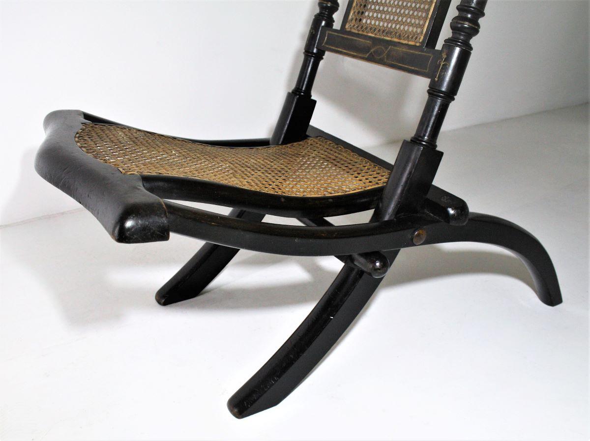 Decorative Folding Victorian Chair with Cane Seat Ebonised with Gilt detailing 5