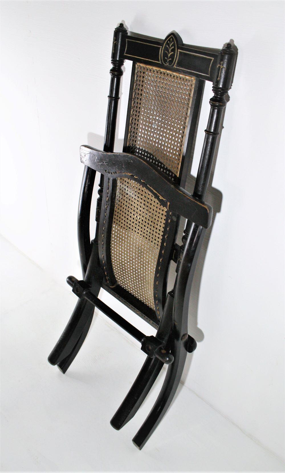 Decorative Folding Victorian Chair with Cane Seat Ebonised with Gilt detailing 6