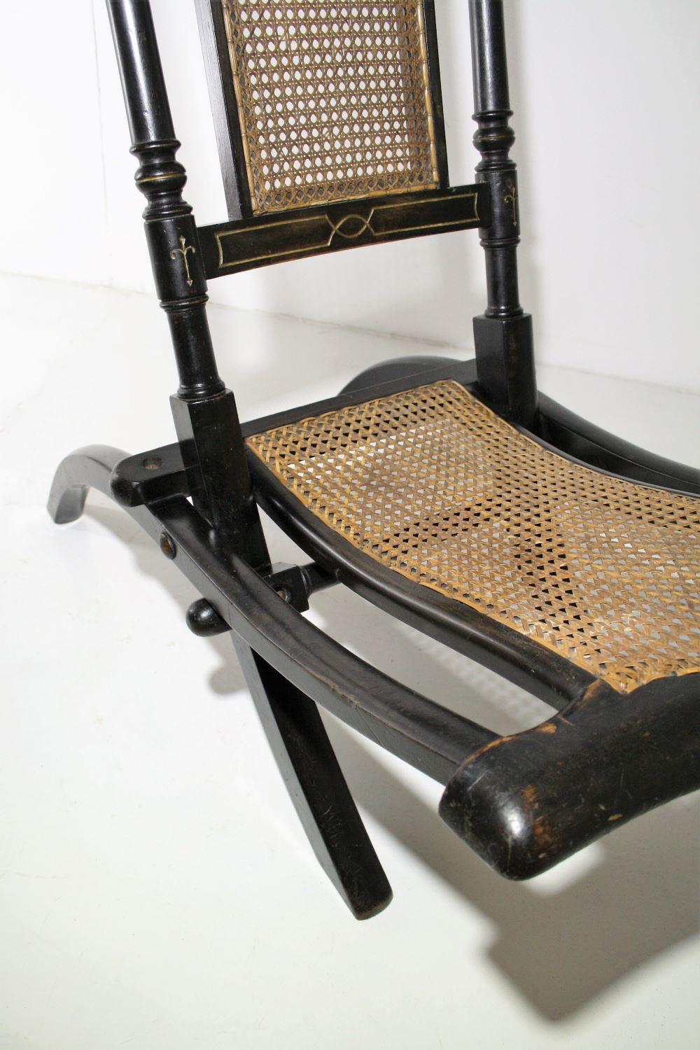 Decorative Folding Victorian Chair with Cane Seat Ebonised with Gilt detailing In Good Condition In Llanbrynmair, GB