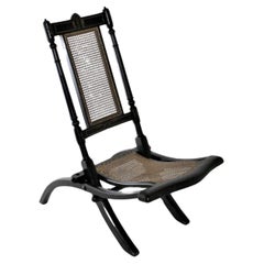 Antique Decorative Folding Victorian Chair with Cane Seat Ebonised with Gilt detailing