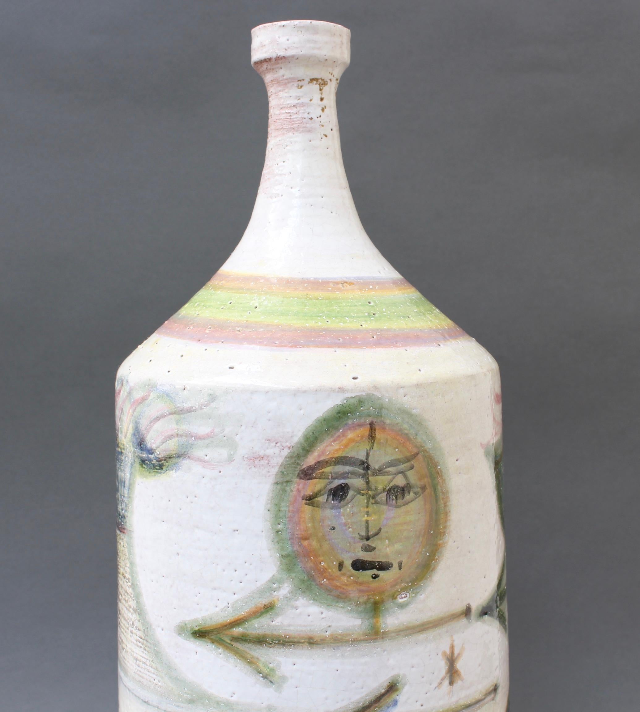Decorative French Ceramic Bottle-Shaped Vase by David Sol, circa 1950s 7
