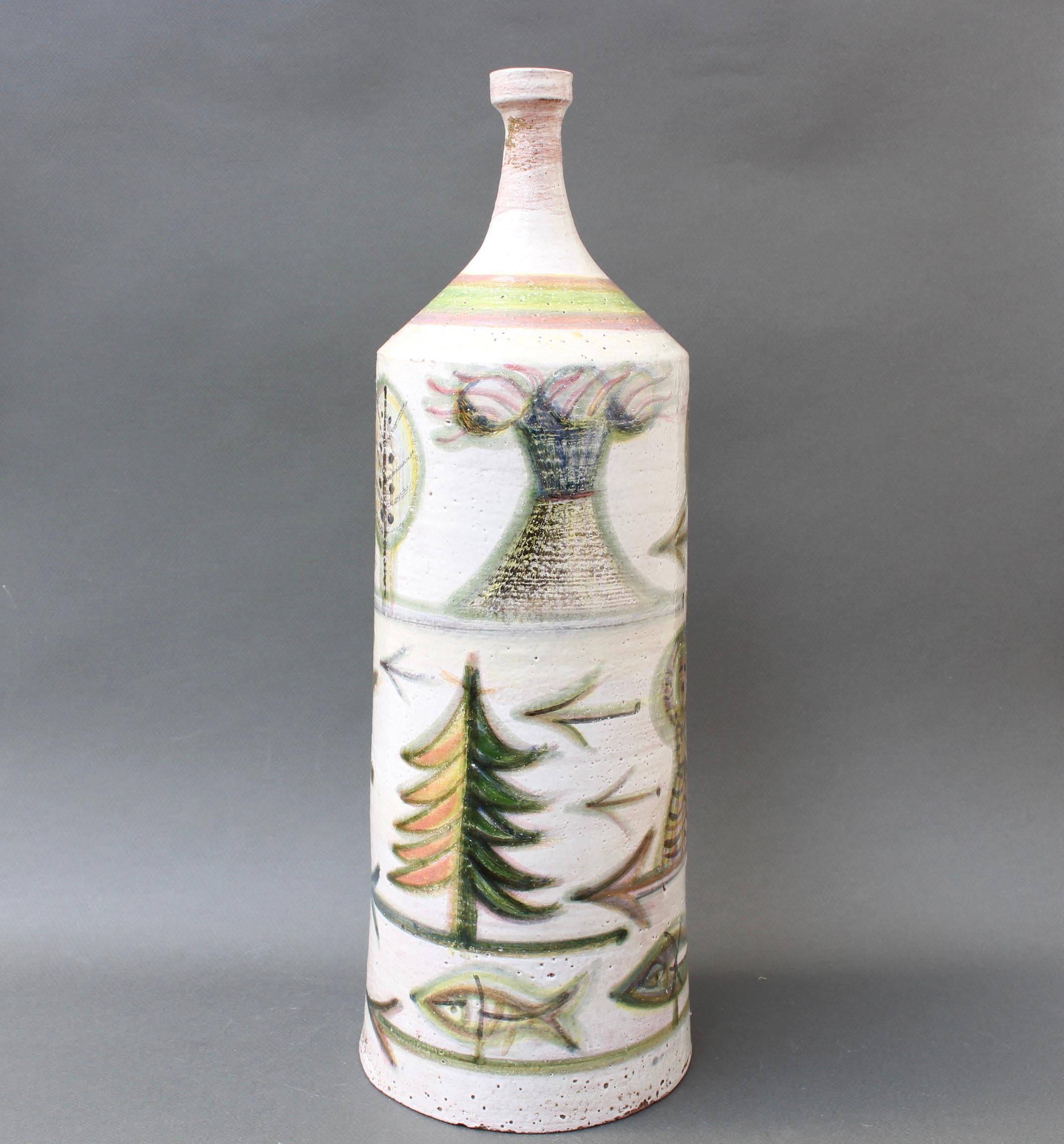 Decorative French Ceramic Bottle-Shaped Vase by David Sol, circa 1950s In Good Condition In London, GB