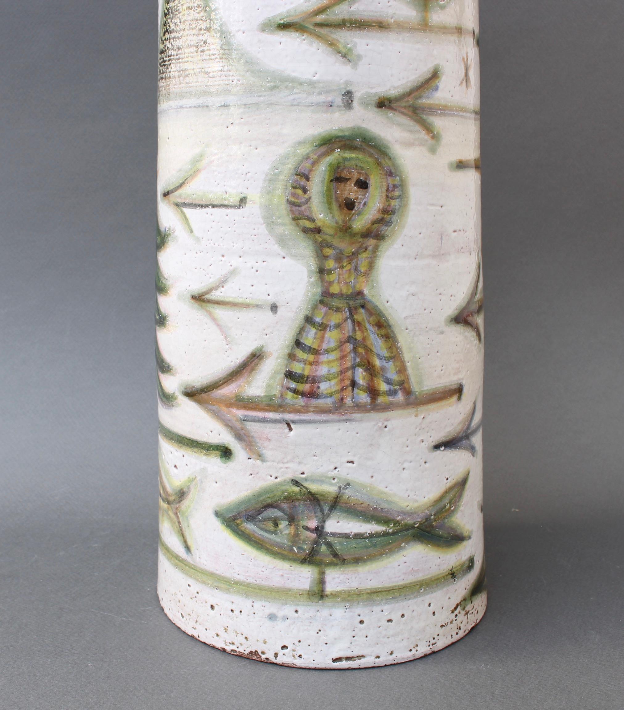 Decorative French Ceramic Bottle-Shaped Vase by David Sol, circa 1950s 1