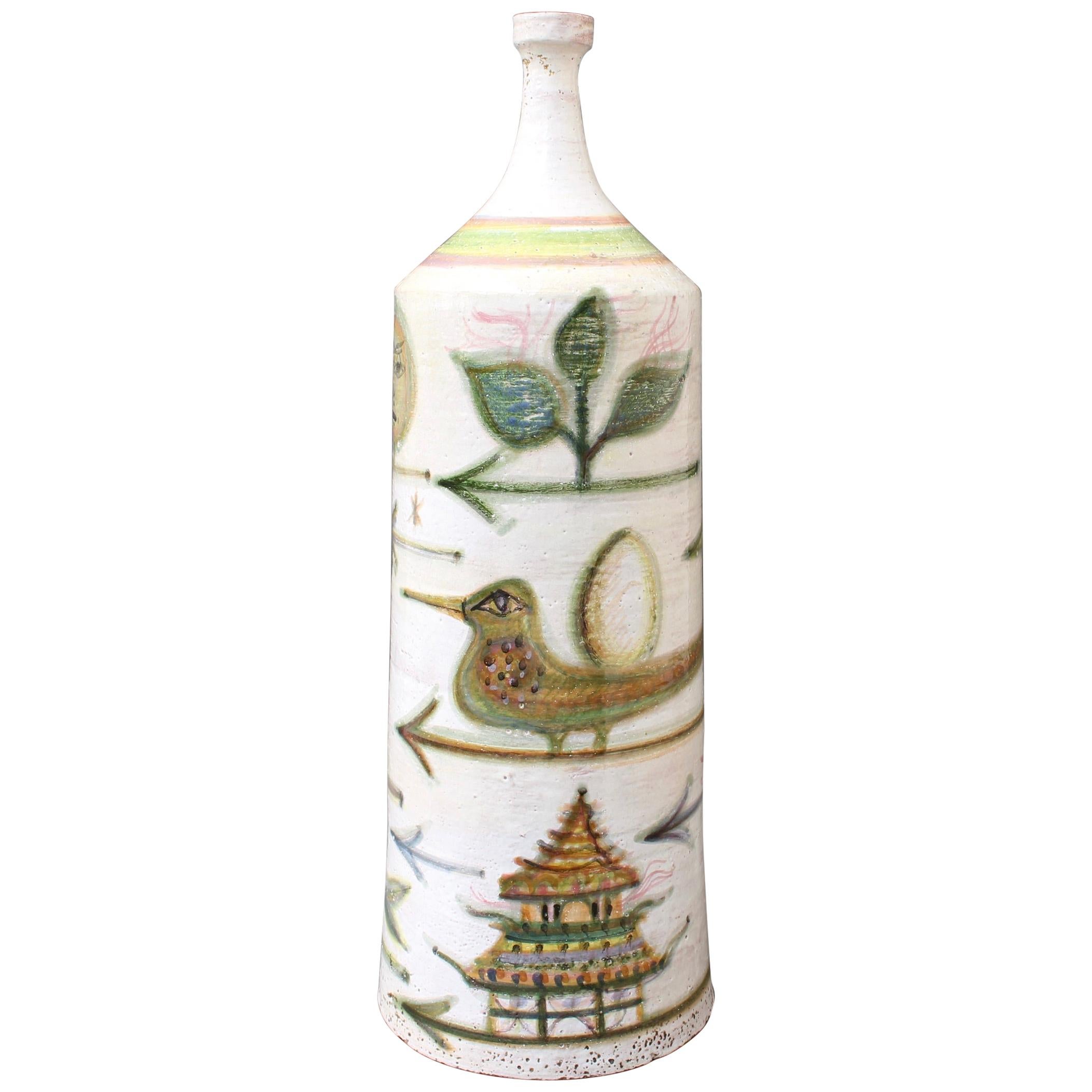 Decorative French Ceramic Bottle-Shaped Vase by David Sol, circa 1950s