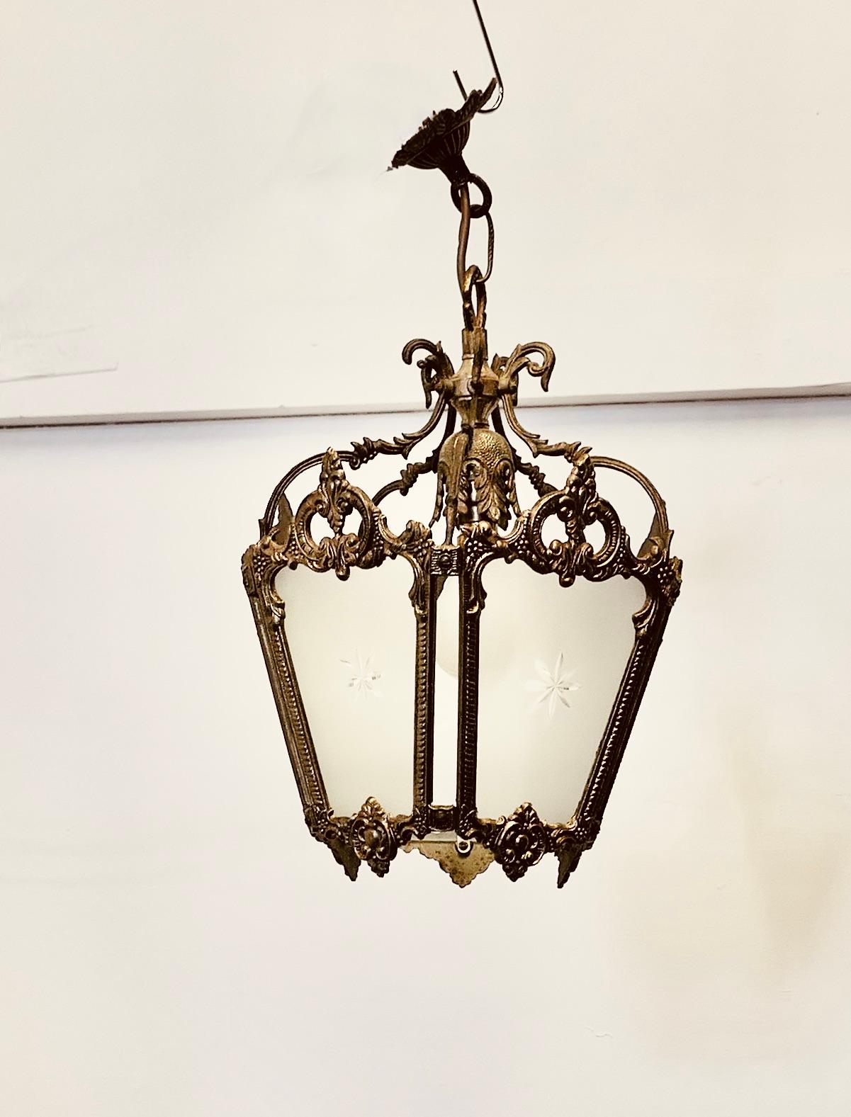Rococo Revival Decorative French Gilt Brass Lantern Pendant Light    For Sale
