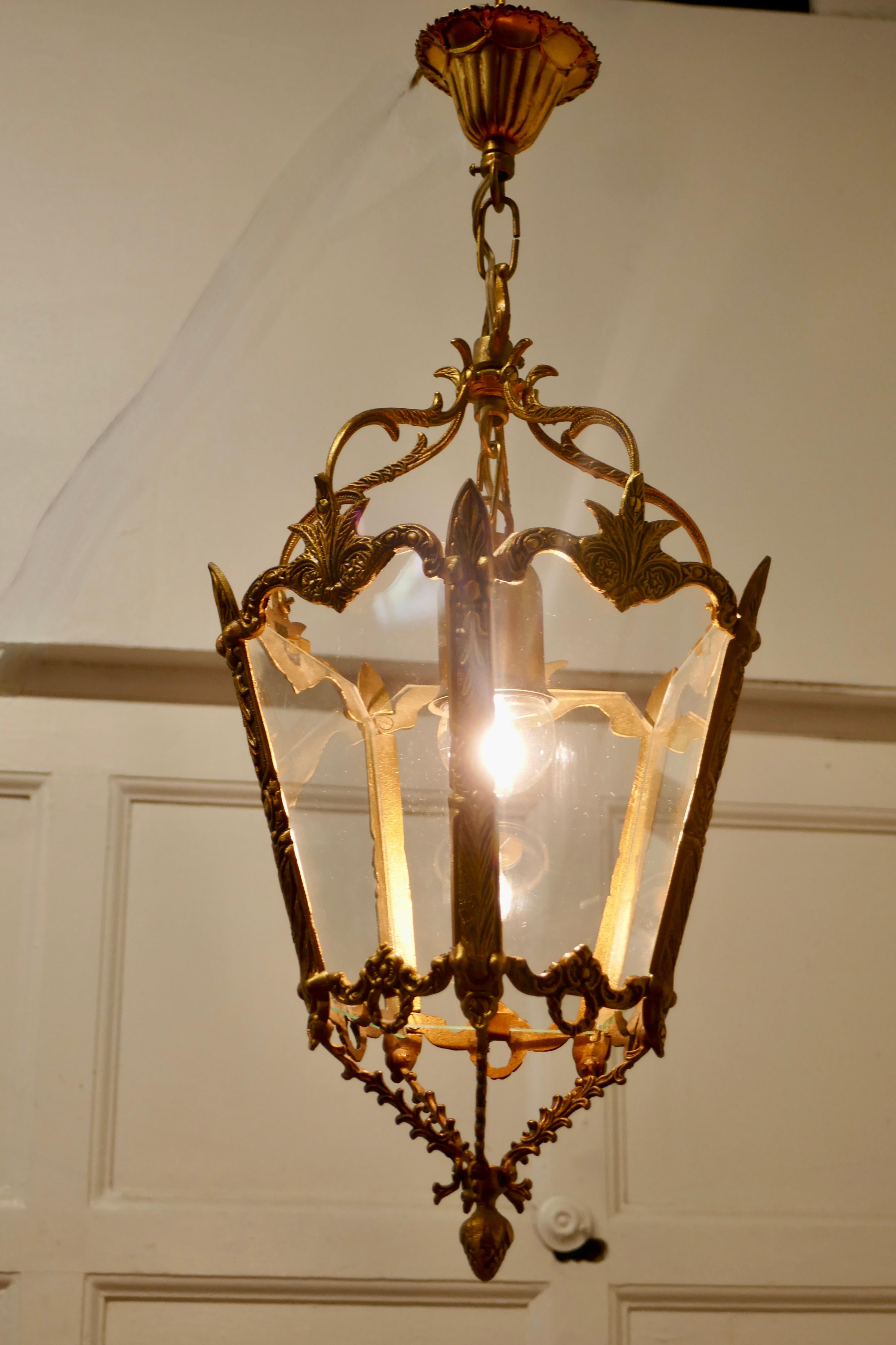 20th Century Decorative French Gilt Brass Lantern Pendant Light