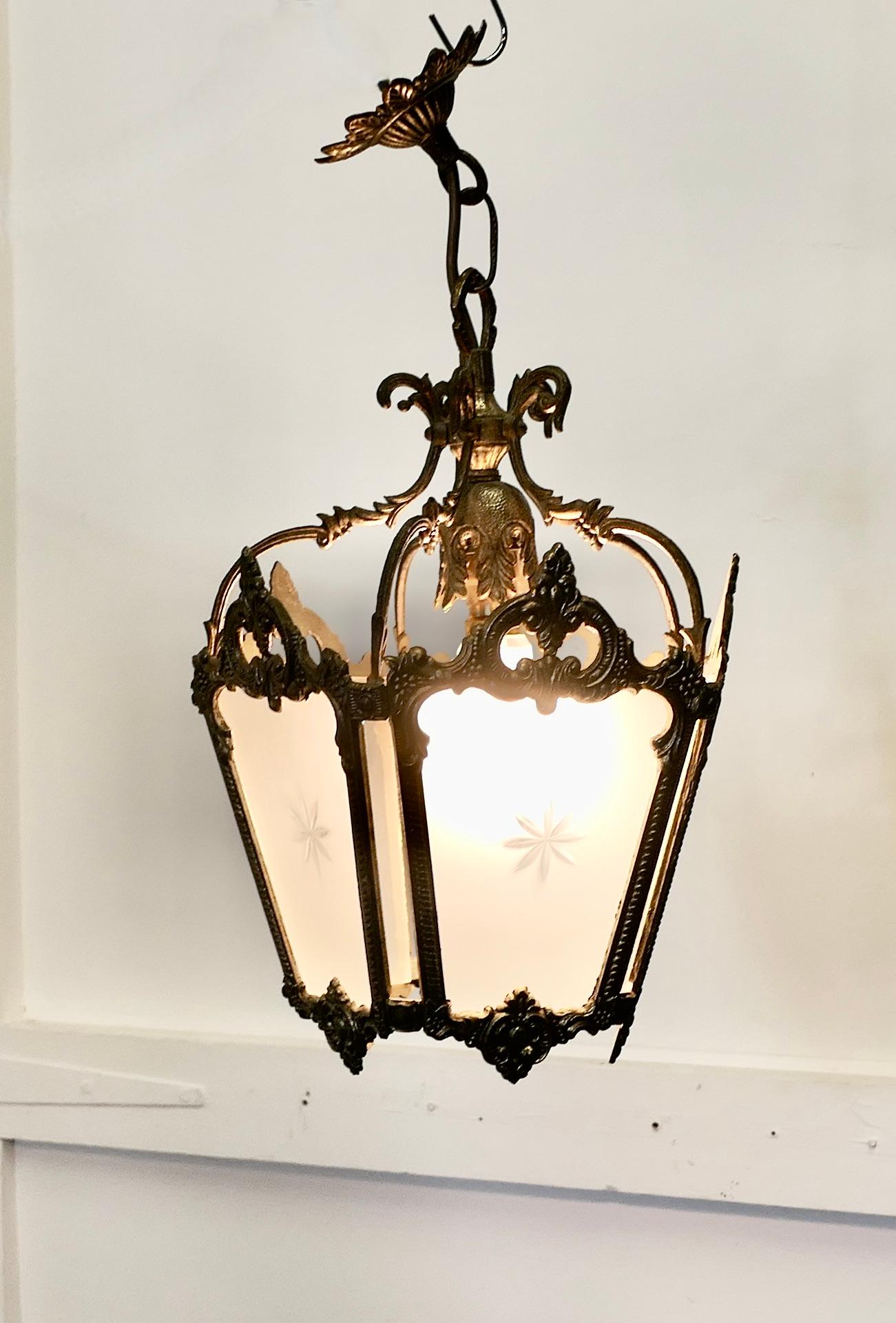 Decorative French Gilt Brass Lantern Pendant Light    For Sale 1