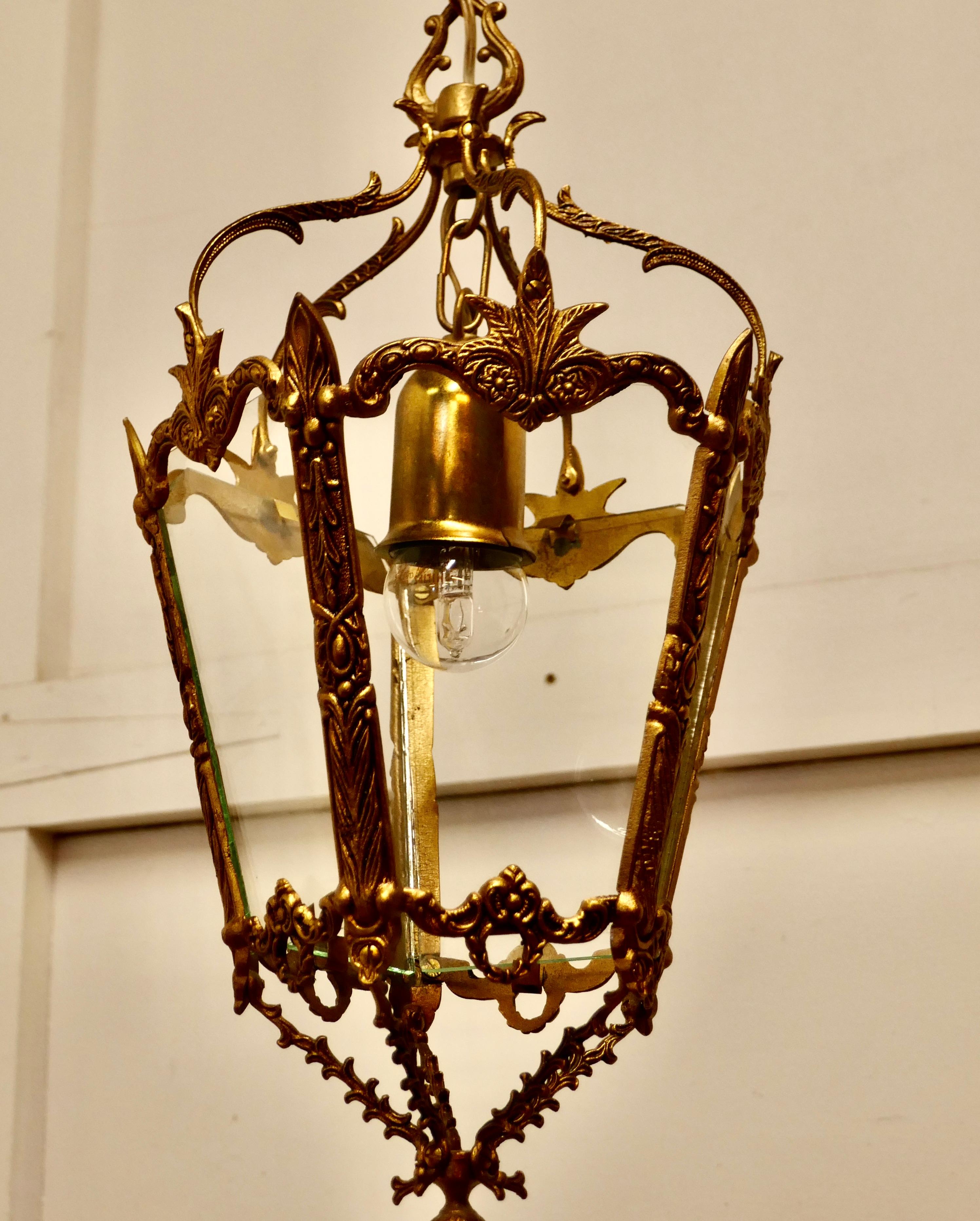 Decorative French Gilt Brass Lantern Pendant Light 1