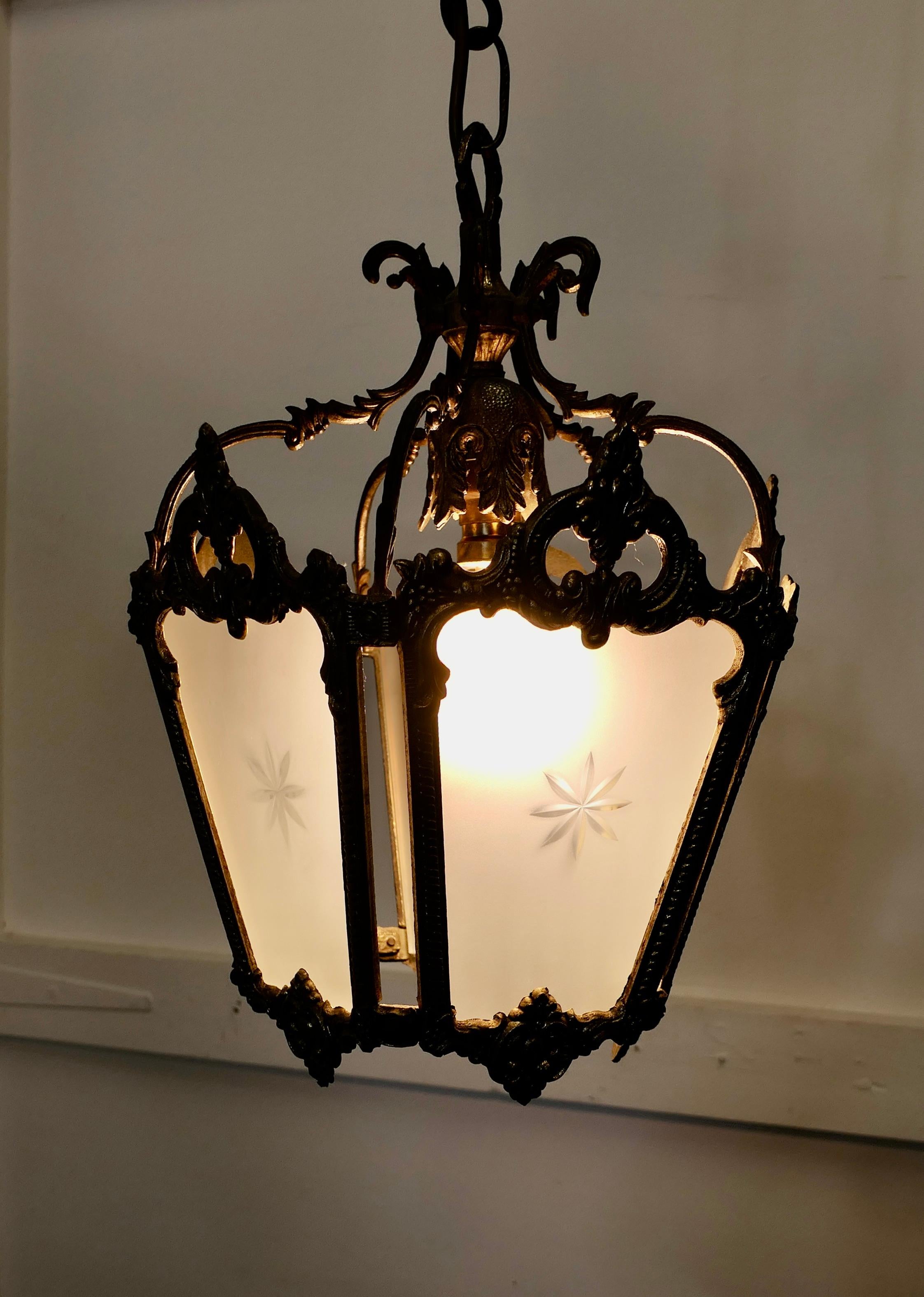 Decorative French Gilt Brass Lantern Pendant Light    For Sale 2