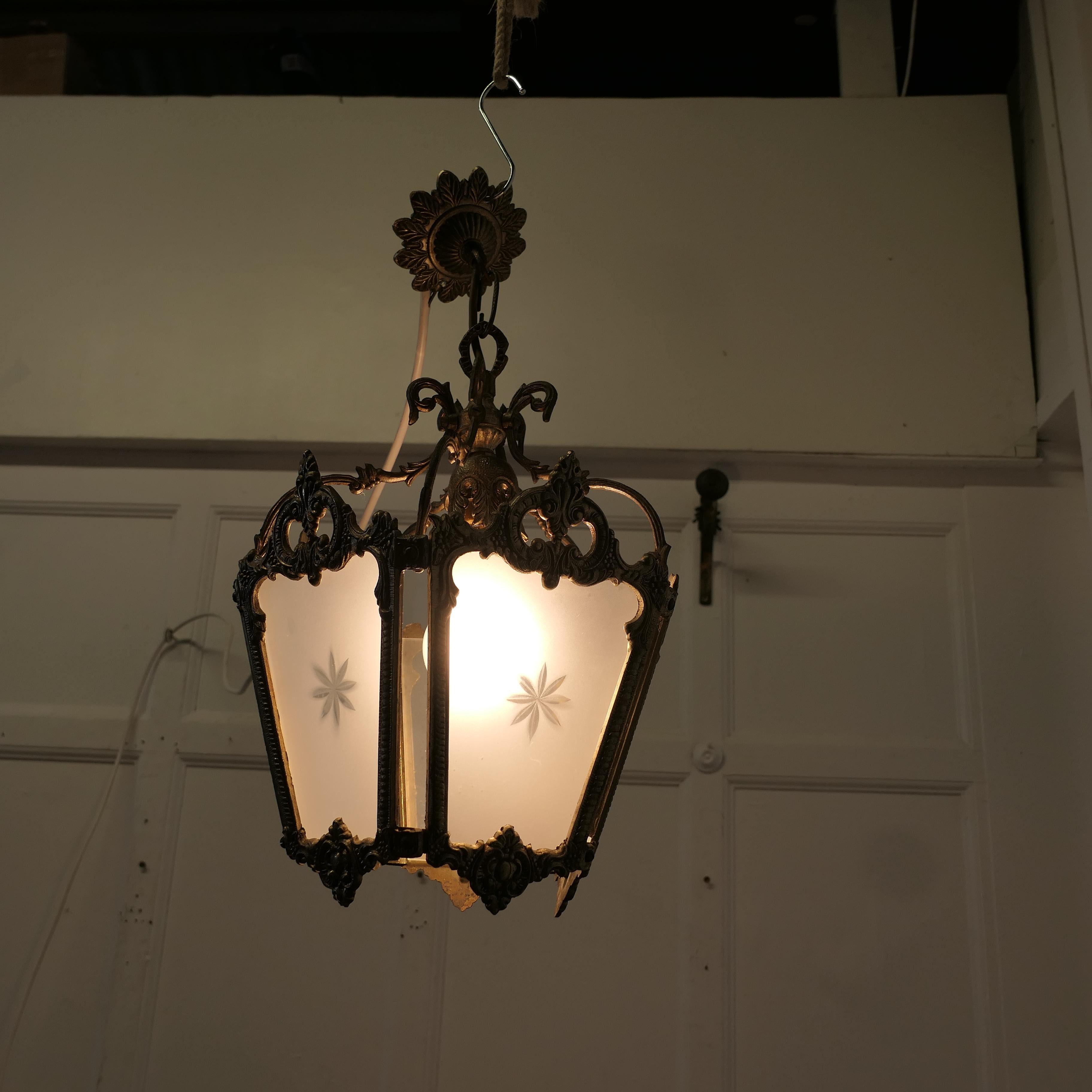 Decorative French Gilt Brass Lantern Pendant Light    For Sale 3