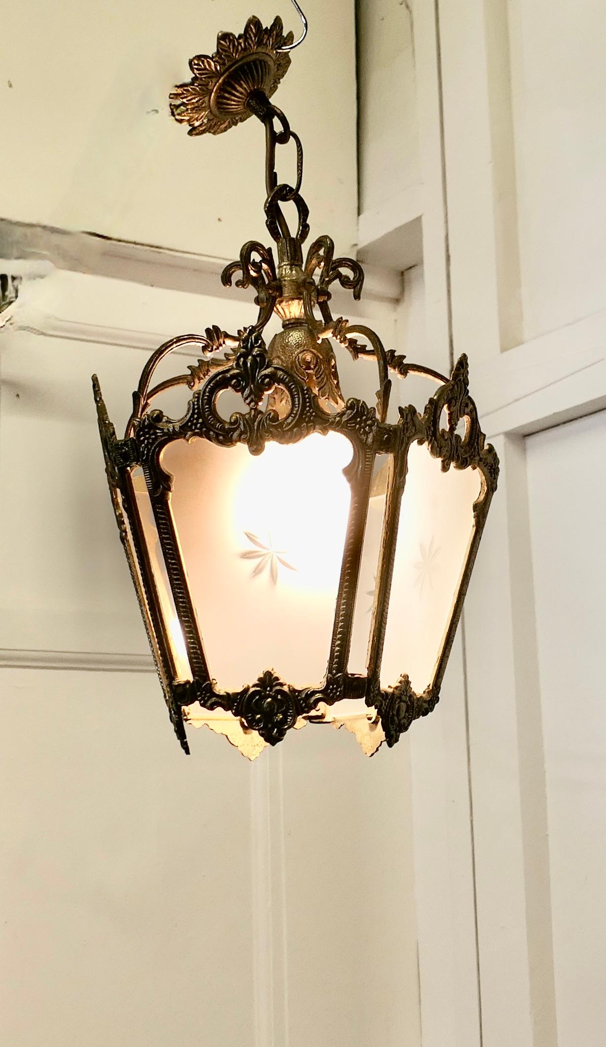Decorative French Gilt Brass Lantern Pendant Light    For Sale 4