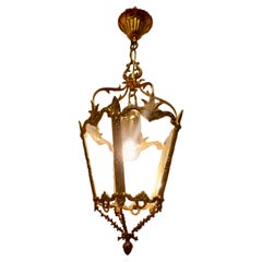 Antique Decorative French Gilt Brass Lantern Pendant Light