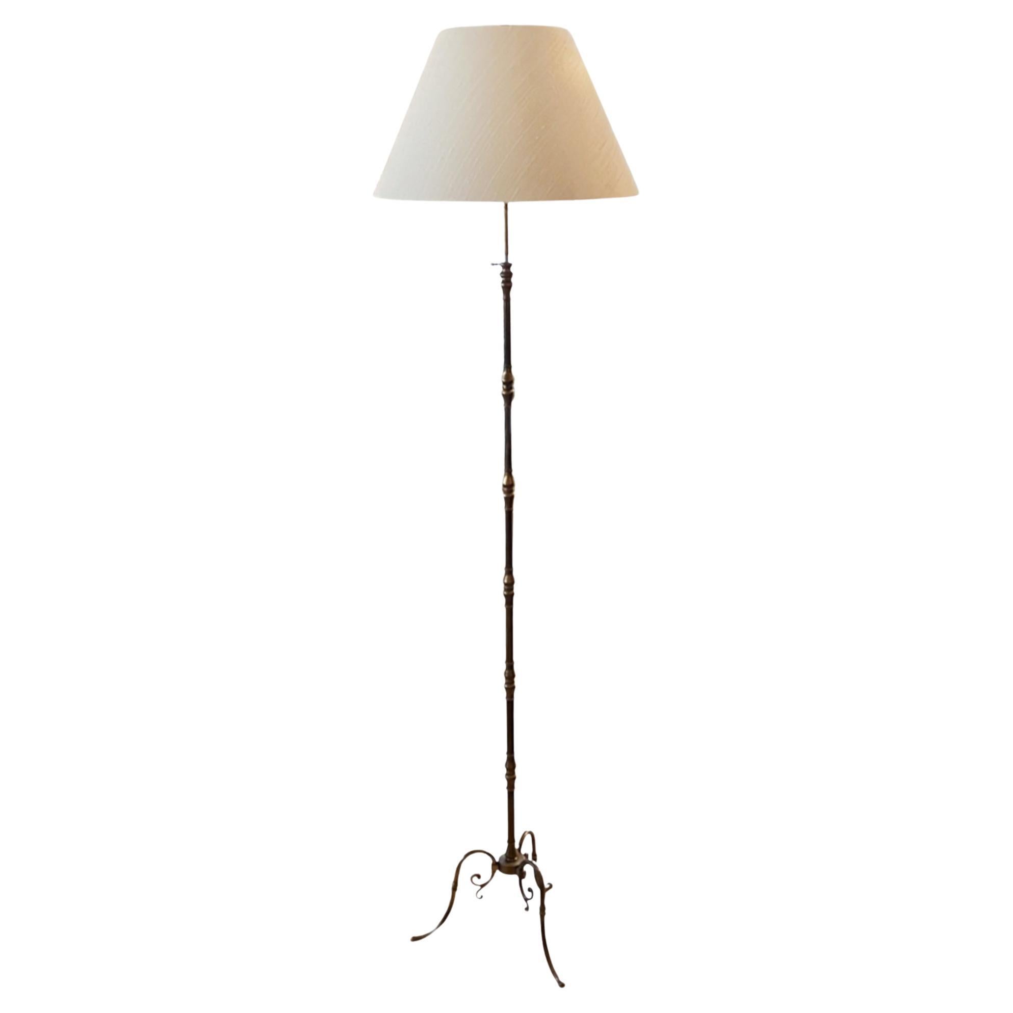 Decorative French Midcentury Brass Floor Lamp For Sale