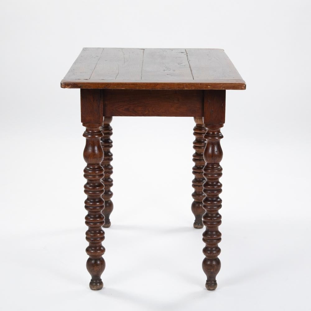Louis Philippe Decorative French Table, Desk Oak Wood with Turned Legs, French 19th Century For Sale