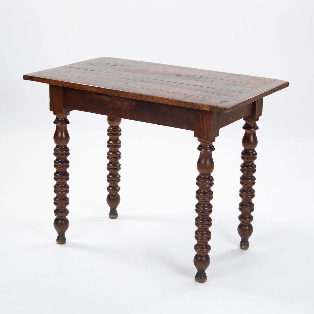 Hand-Crafted Decorative French Table, Desk Oak Wood with Turned Legs, French 19th Century For Sale