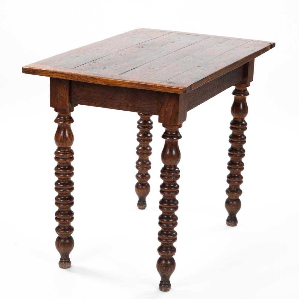 Mid-19th Century Decorative French Table, Desk Oak Wood with Turned Legs, French 19th Century For Sale