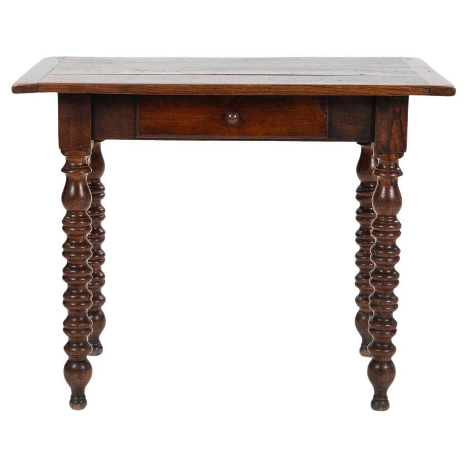 Decorative French Table, Desk Oak Wood with Turned Legs, French 19th Century For Sale