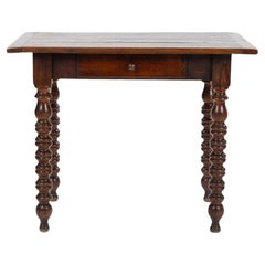 Decorative French Table, Desk Oak Wood with Turned Legs, French 19th Century