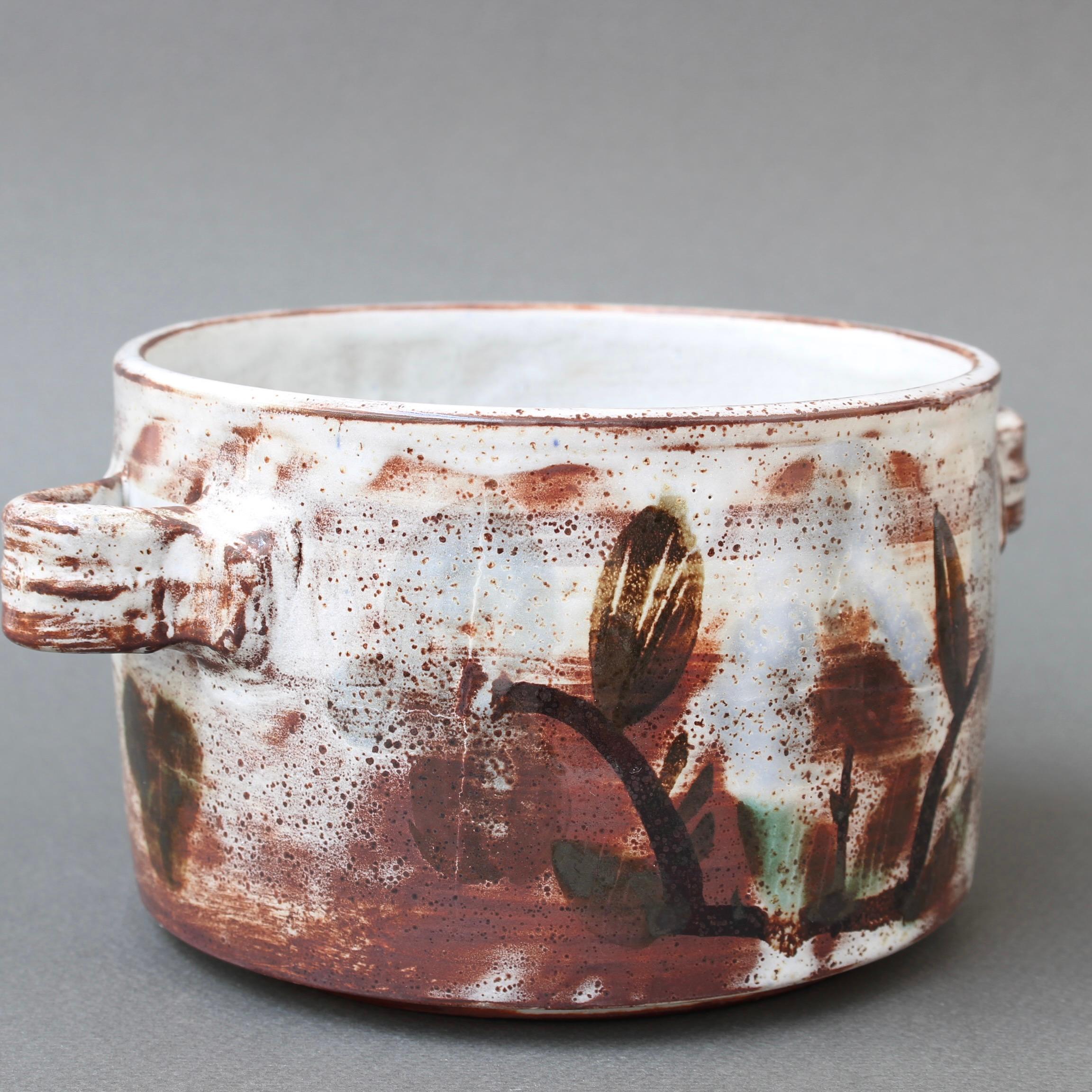 Céramique Pot décoratif français en céramique vintage avec couvercle par Michel Barbier, 