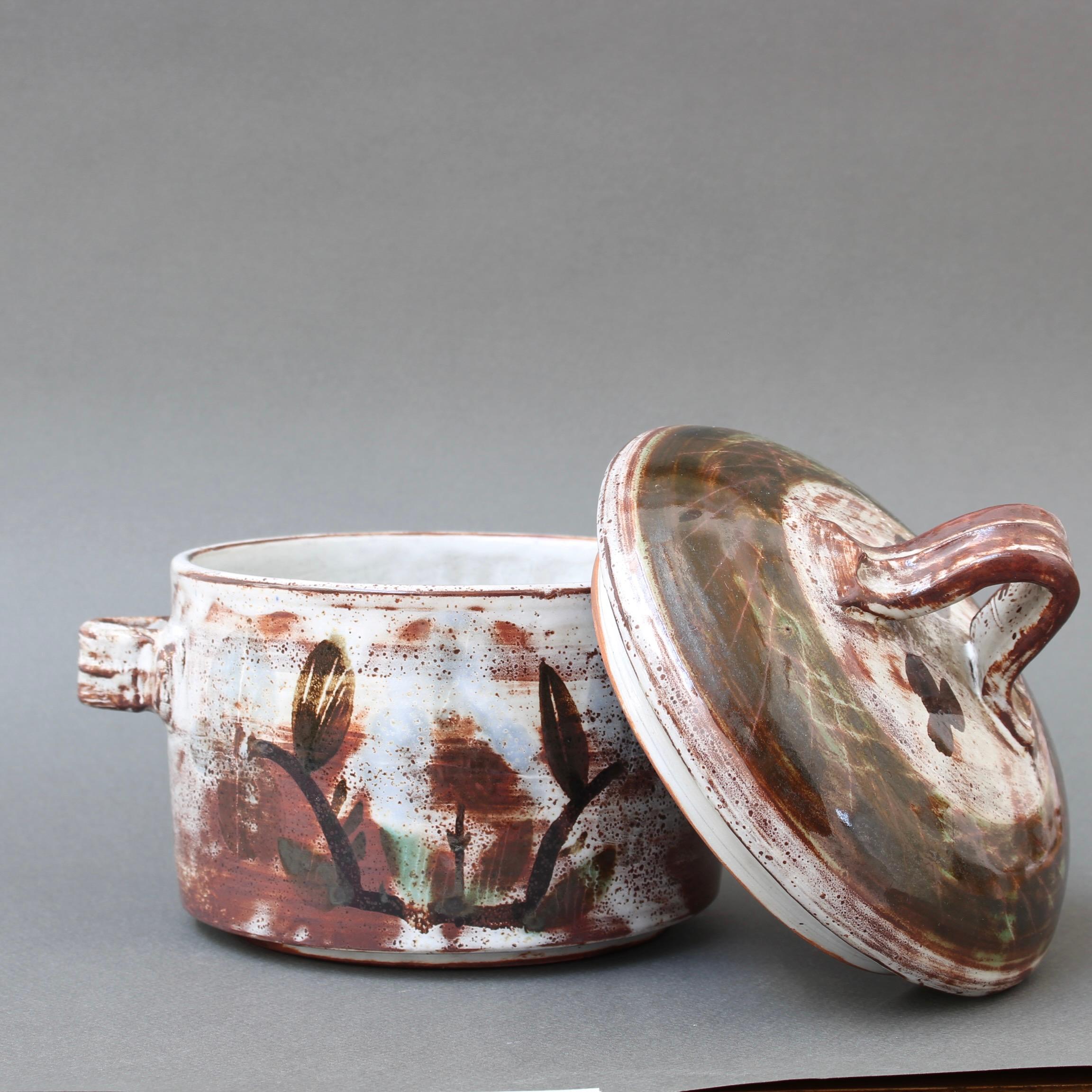 Mid-Century Modern Pot décoratif français en céramique vintage avec couvercle par Michel Barbier, 