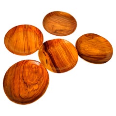 Decorative French Wood Plates Old Patina Circa 1960 Set of 5