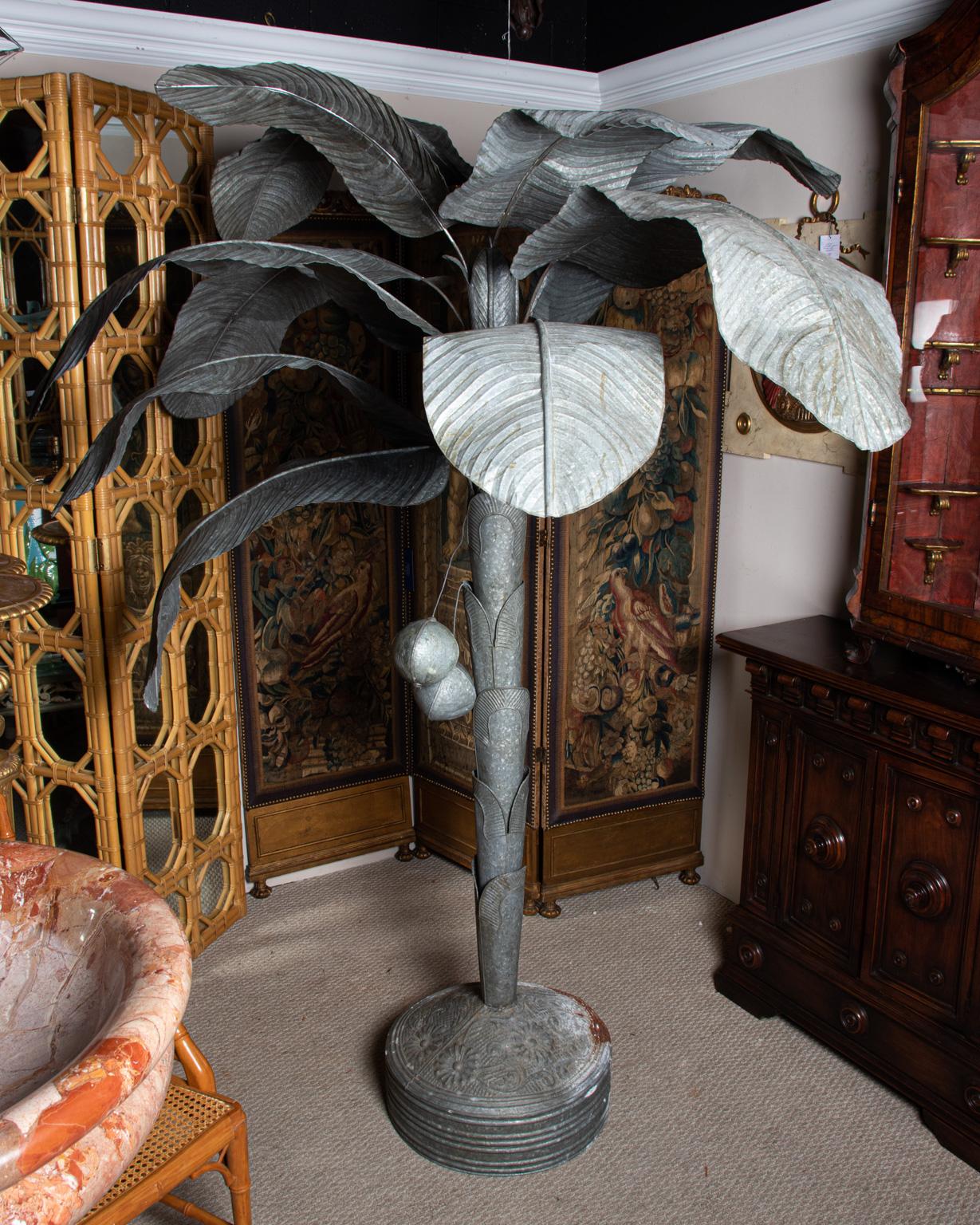 Decorative Galvanized Metal Palm Tree In Good Condition In Stamford, CT