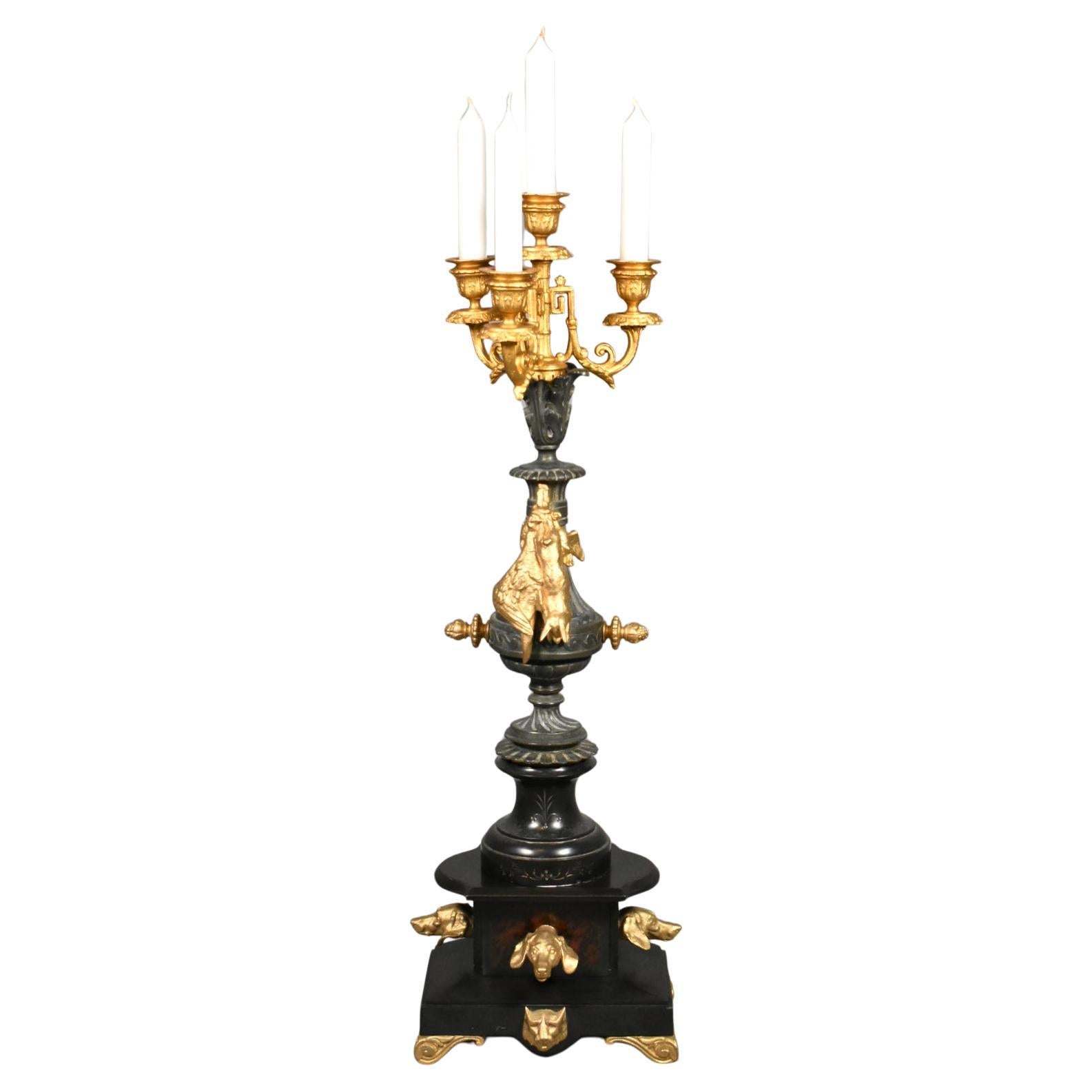 Candelabro decorativo dorato e in ardesia Napoleone III