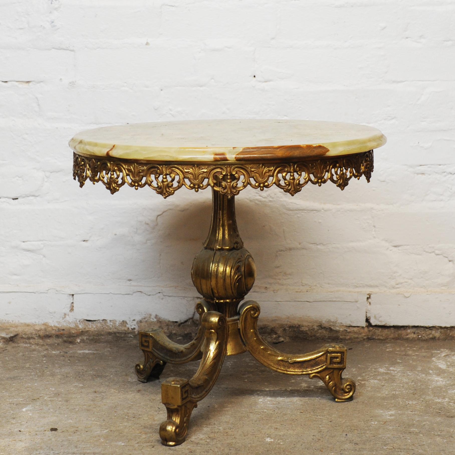 Decorative Gilt Brass and Round Marble Top Side Table, 1970s In Good Condition For Sale In Chesham, GB
