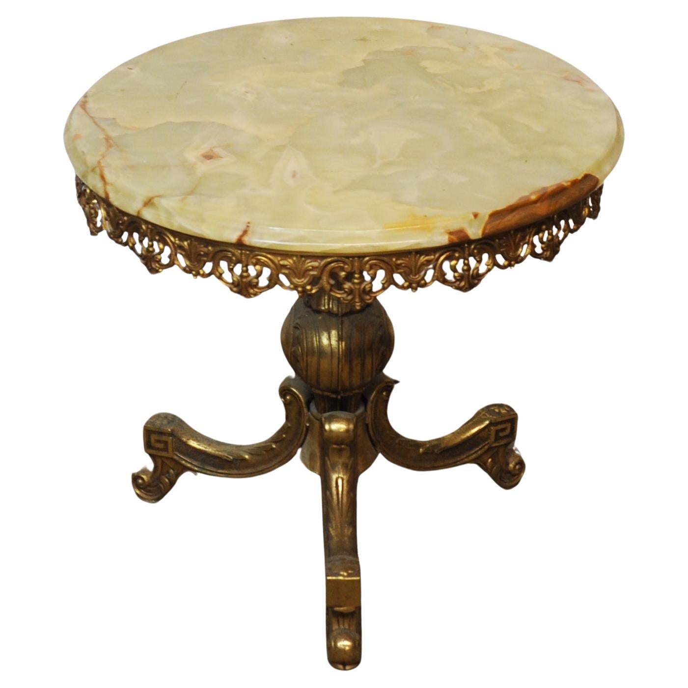 Decorative Gilt Brass and Round Marble Top Side Table, 1970s